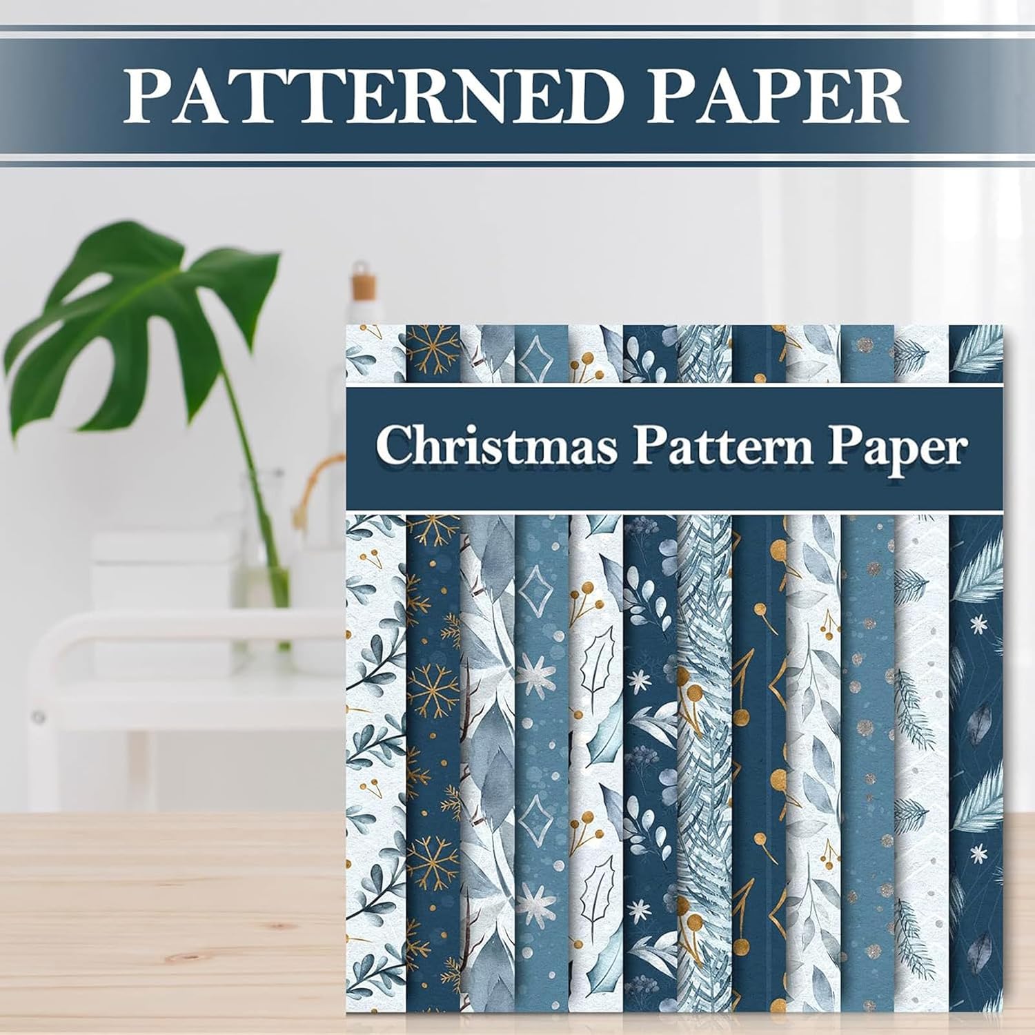 Whaline 24 Pack Winter Pattern Paper 12 Designs Watercolor Winter Scrapbook Paper Double-Sided White Blue Snowflake Craft Papers for DIY Card Making Scrapbook Photo Album Decor, 11.8 x 11.8inch