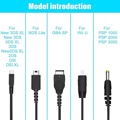 Miniatura 2 de Xahpower Cable de carga USB 5 en 1 para Nintendo NDS LiteWii UNew 3DS (XLLL), 3DS (XLLL), 2DS, DSi (XLLL), NDSGBA SP (Gameboy Advance sp), PSP 1000