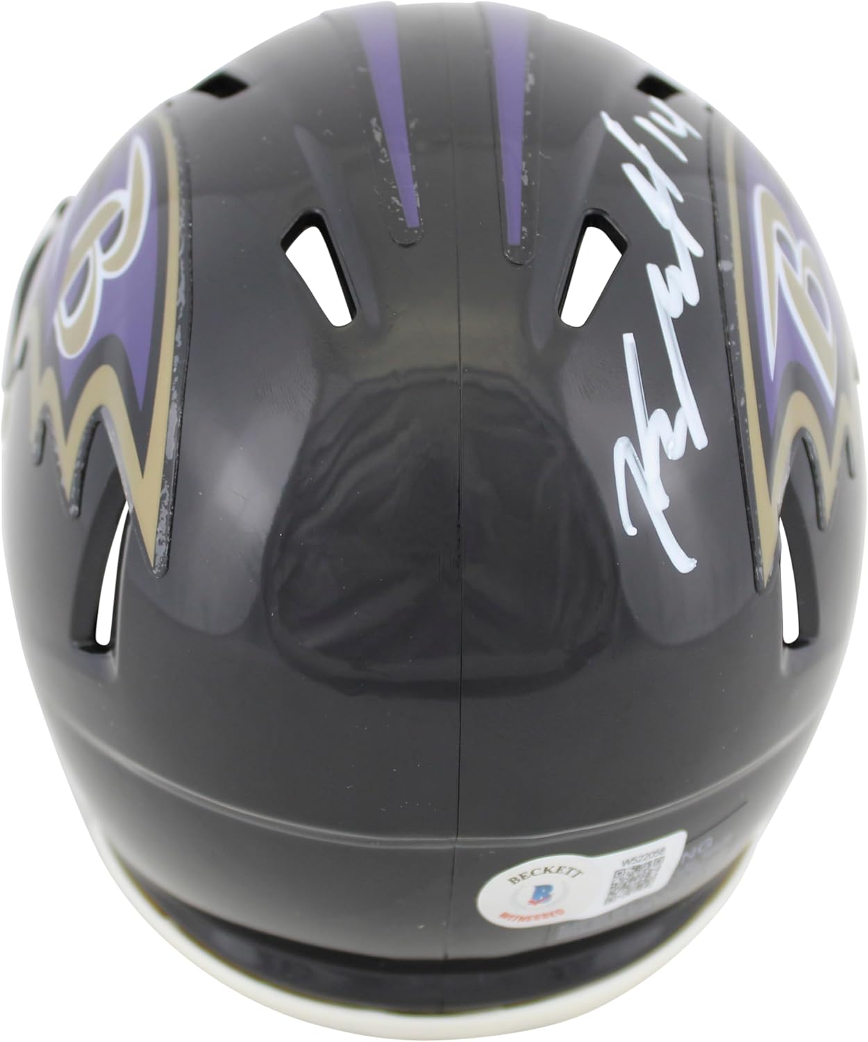 Ravens Kyle Hamilton Signed Speed Mini Helmet w/White Sig & Case BAS Witness