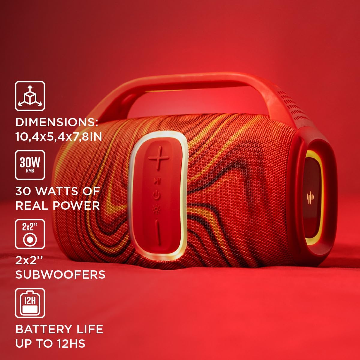 Stromberg Groove Portable Bluetooth Speaker, 30W, 12-Hour Playtime, AUX Compatible, Lights, Water-Resistant image 5