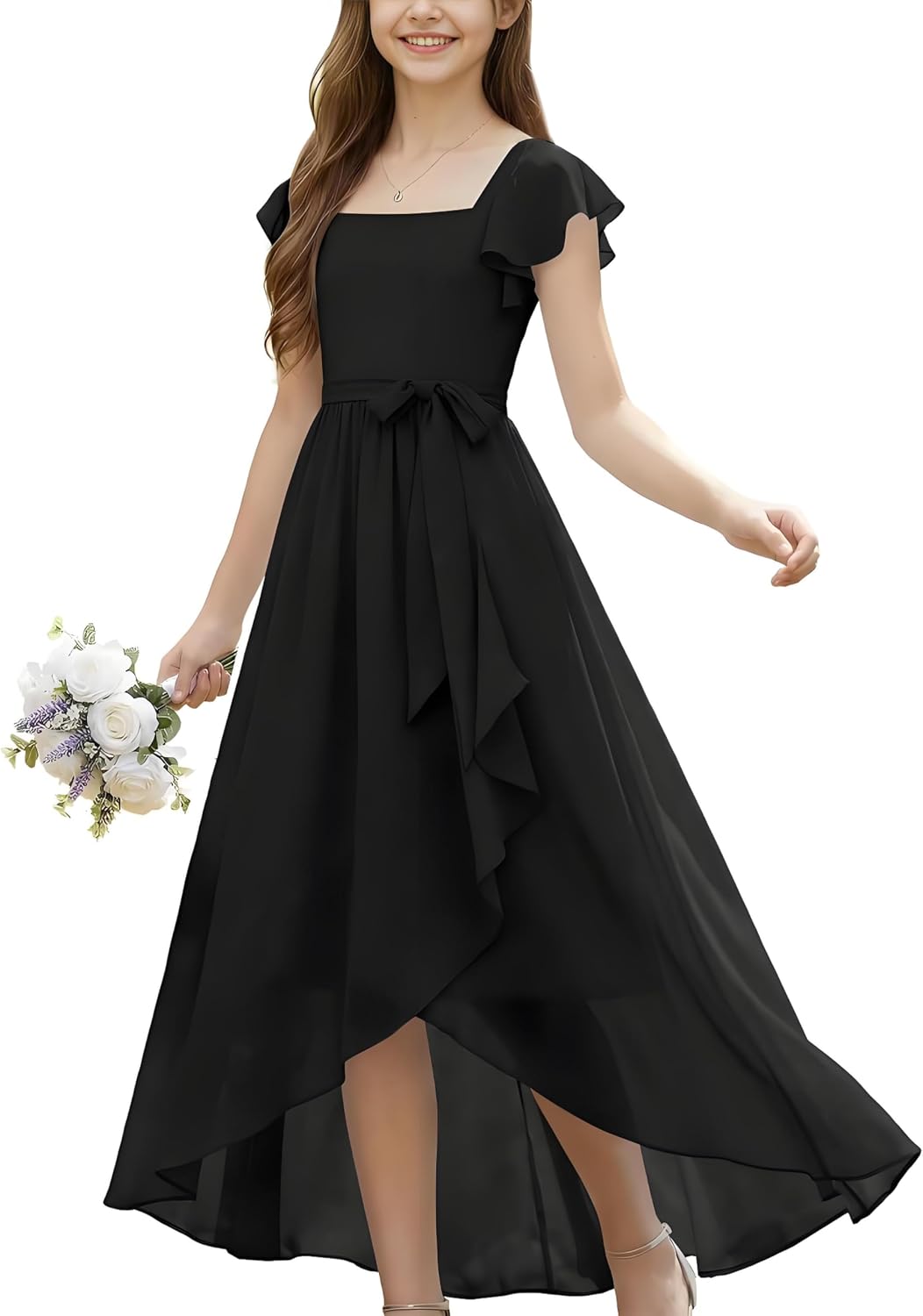 Junior Bridesmaid Dresses Chiffon High Low Flower Girl Dress Girls Formal Wedding Party Pageant Gown
