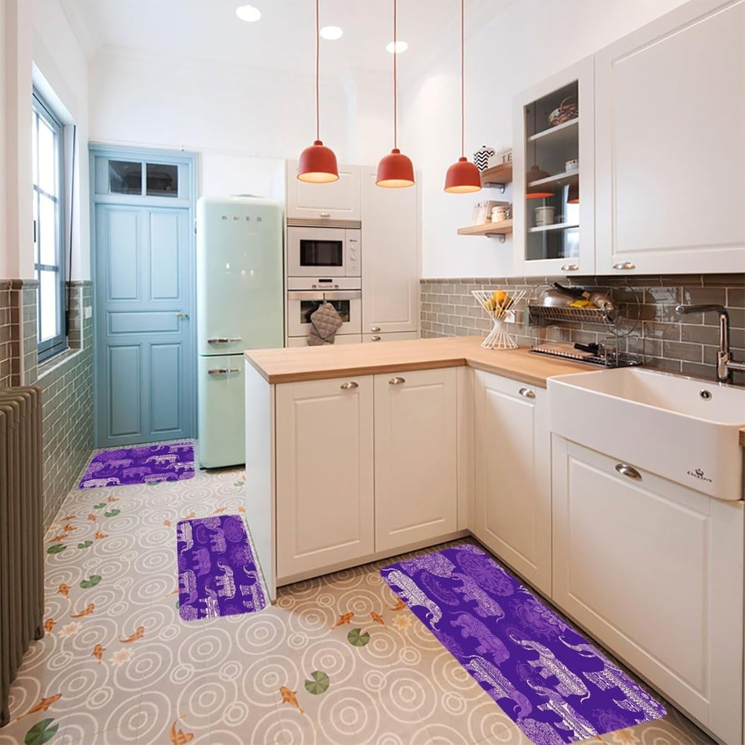 Purple Elephant Kitchen Mat Set of 3 Waterproof Floor Mats Non-Slip Kitchen Rugs Premium Flannel Rug Heavy Duty Standing Mat for Kitchen Home Bathroom Laundry