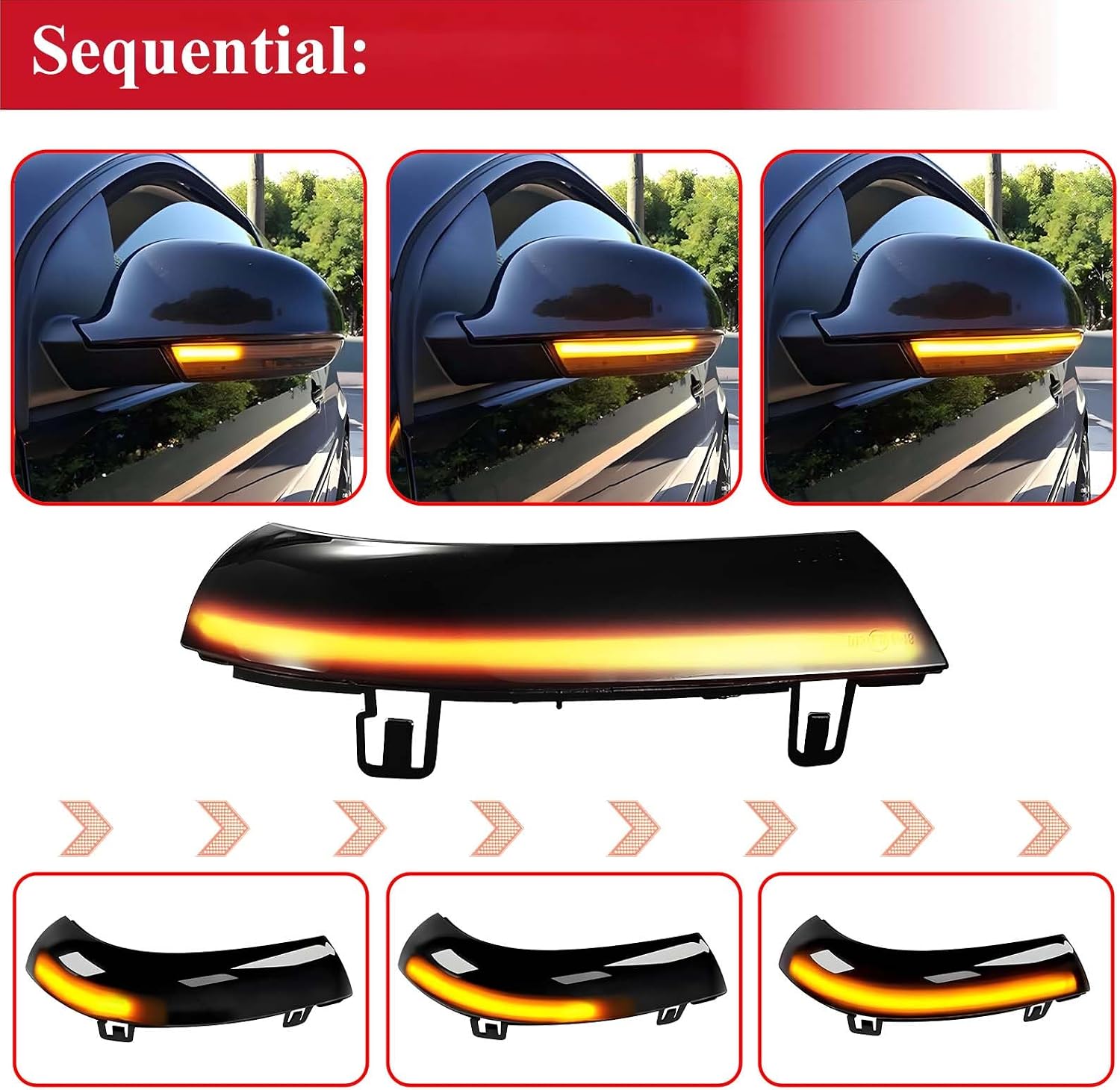 2 Pcs LED Sequential Turn Signal Light Compatible with 2003-2008 VW Golf 5 EOS GTI Jetta MK5 Passat Sharan Skoda Superb, Smoked Lens Amber Light, Driver and Passenger Side