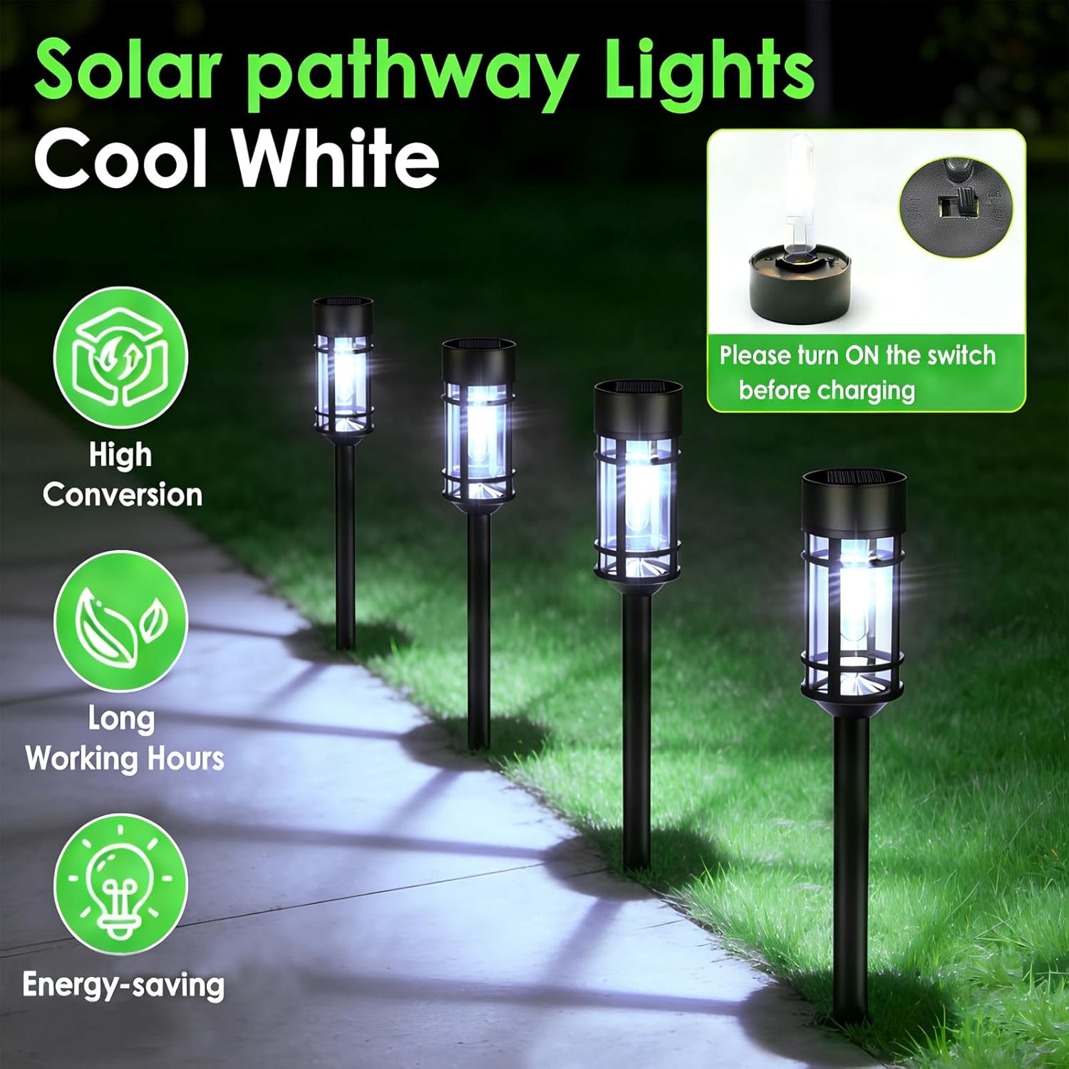 Mancra Solar Pathway Lights Outdoor, 8 Pack Metal Glass Solar Lights Outdoor Waterproof Auto On/Off Landscape Path Lighting Garden Decor for Yard Walkway Driveway, Cool White - Image 2
