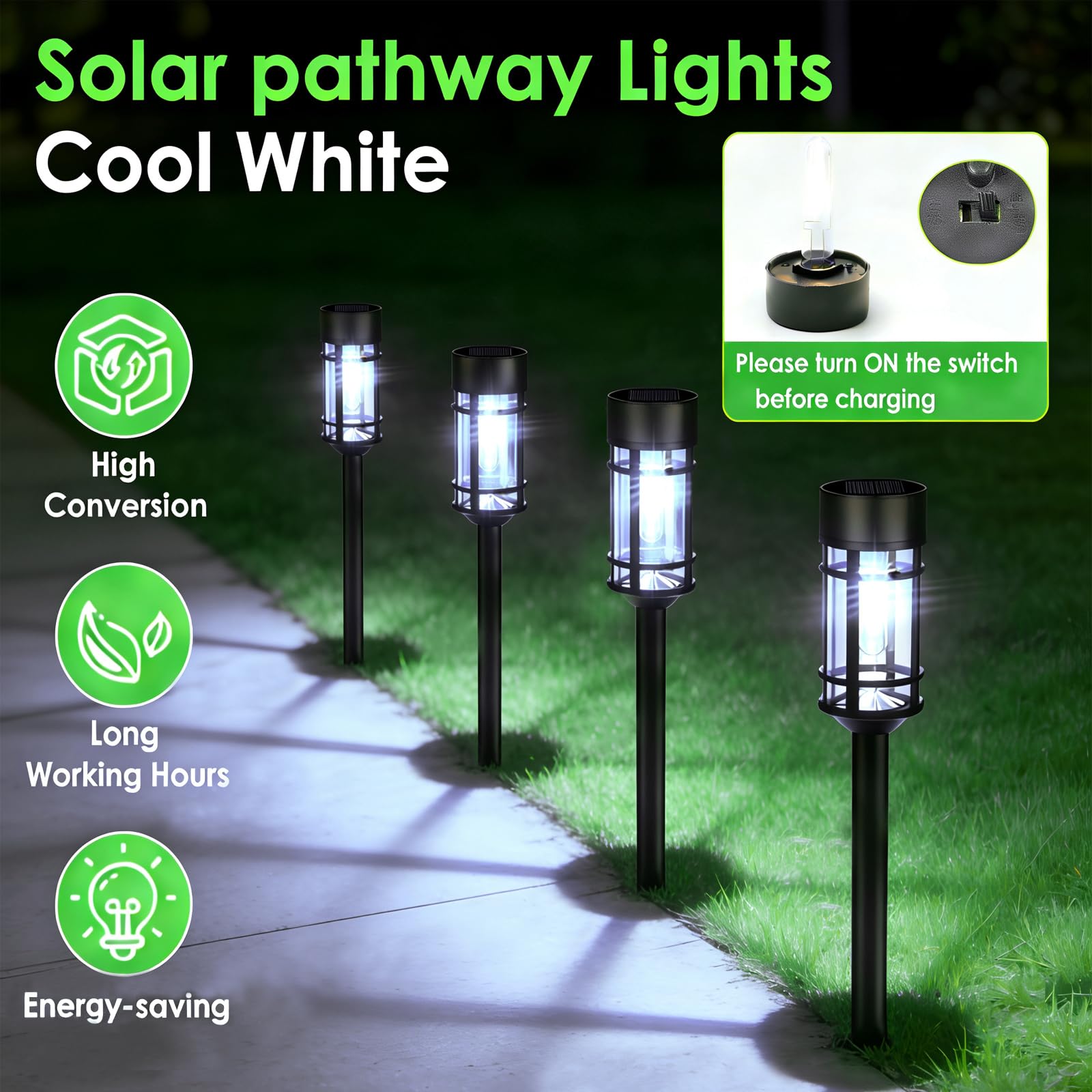 Mancra Solarleuchten aus Glas, Metall, wasserdicht, automatisches Ein-/Ausschalten, Landschaftswegbeleuchtung, Gartendekoration für Hof, Gehweg, 8 Stück