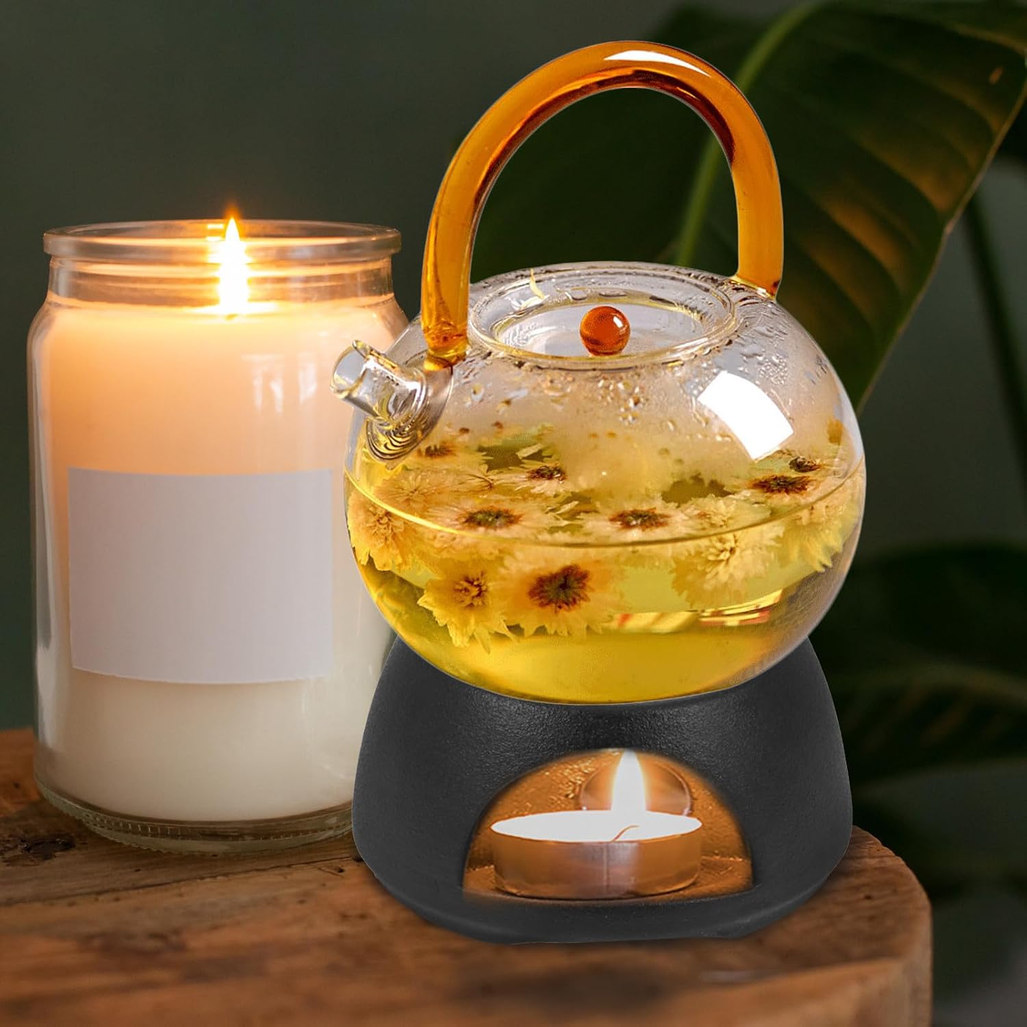 Generic Ceramic Tea Warmer with Candle Holder for Teapot, Black Teapot Heating Support Designed for Brewing and Warming Tea, for Office and Dessert Shop Use
