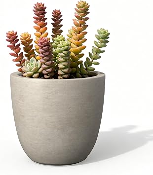 Kante 18 Inch Dia Round Concrete Planter, Indoor Outdoor Large Plant Pot with Drainage Hole and Rubber Plug for Home Patio Garden, Weathered Concrete
