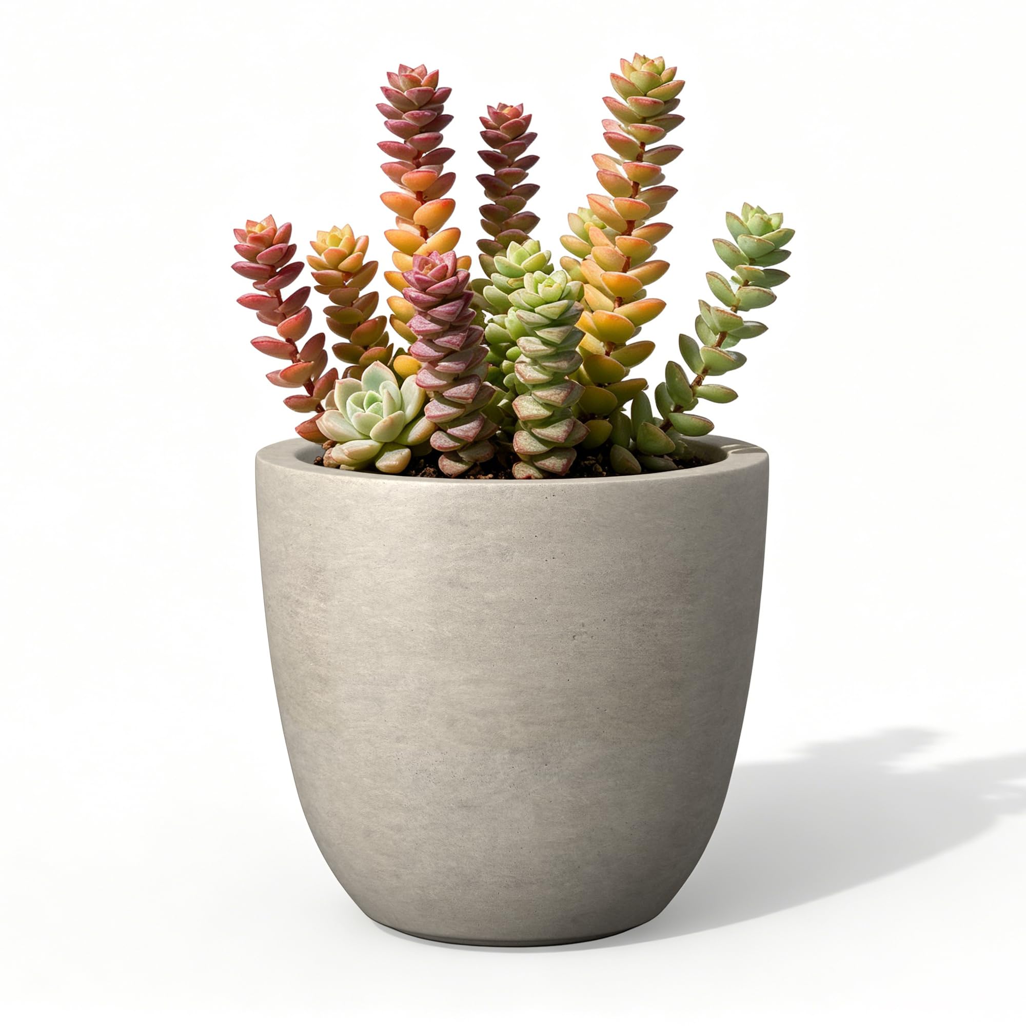 Kante Lightweight Durable Modern Round Outdoor Planter, Buff Concrete, 18" W