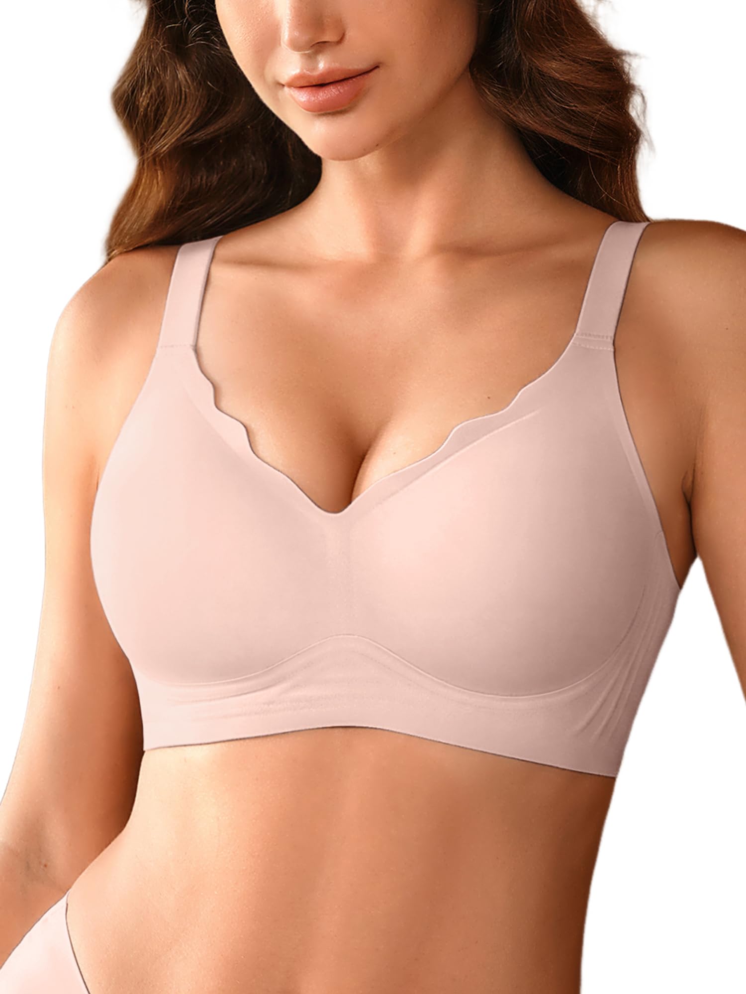BH für Damen ohne Bügel mit Weicher Unterstützung Bequeme Nahtlose Bralette | Gepolstert, Soft, Bügelloses Bustier Komfort BHS für Alltag, V-Ausschnitt, Seamless Creamy Fabrics