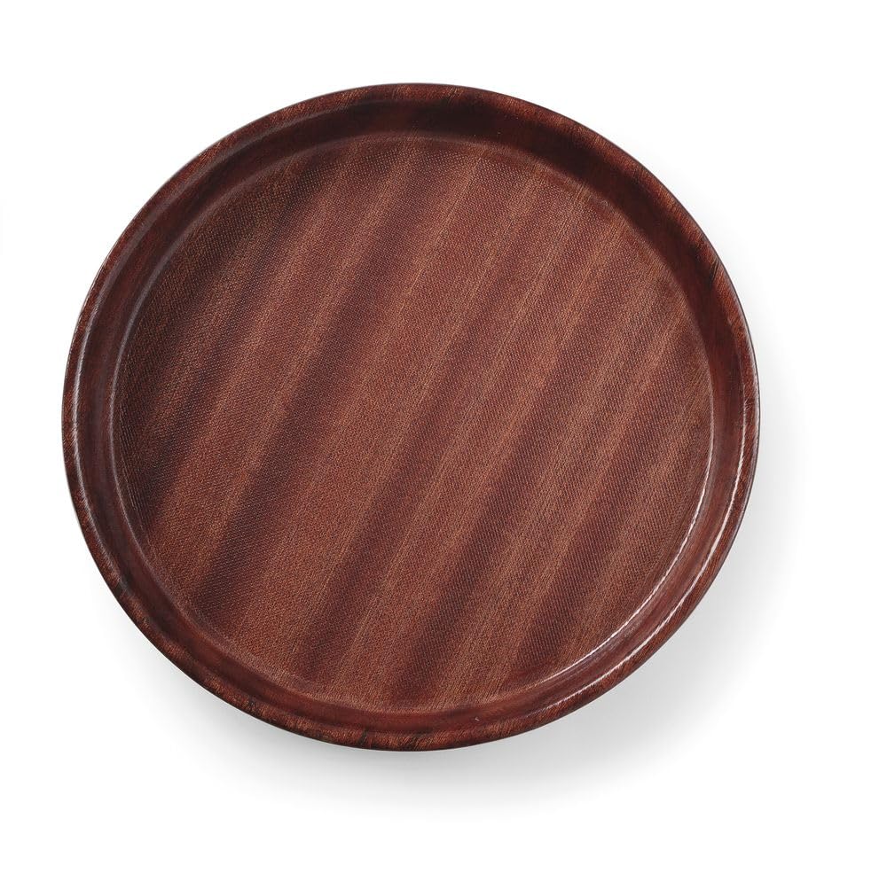HENDI Serviertablett, AmberBox, rund, mit hohem Rand, Rutschfester Gummibeschichtung, Schock- und bruchfest, Gastro Tablett, Tablett, ø320x(H) 35mm, Holzoptik
