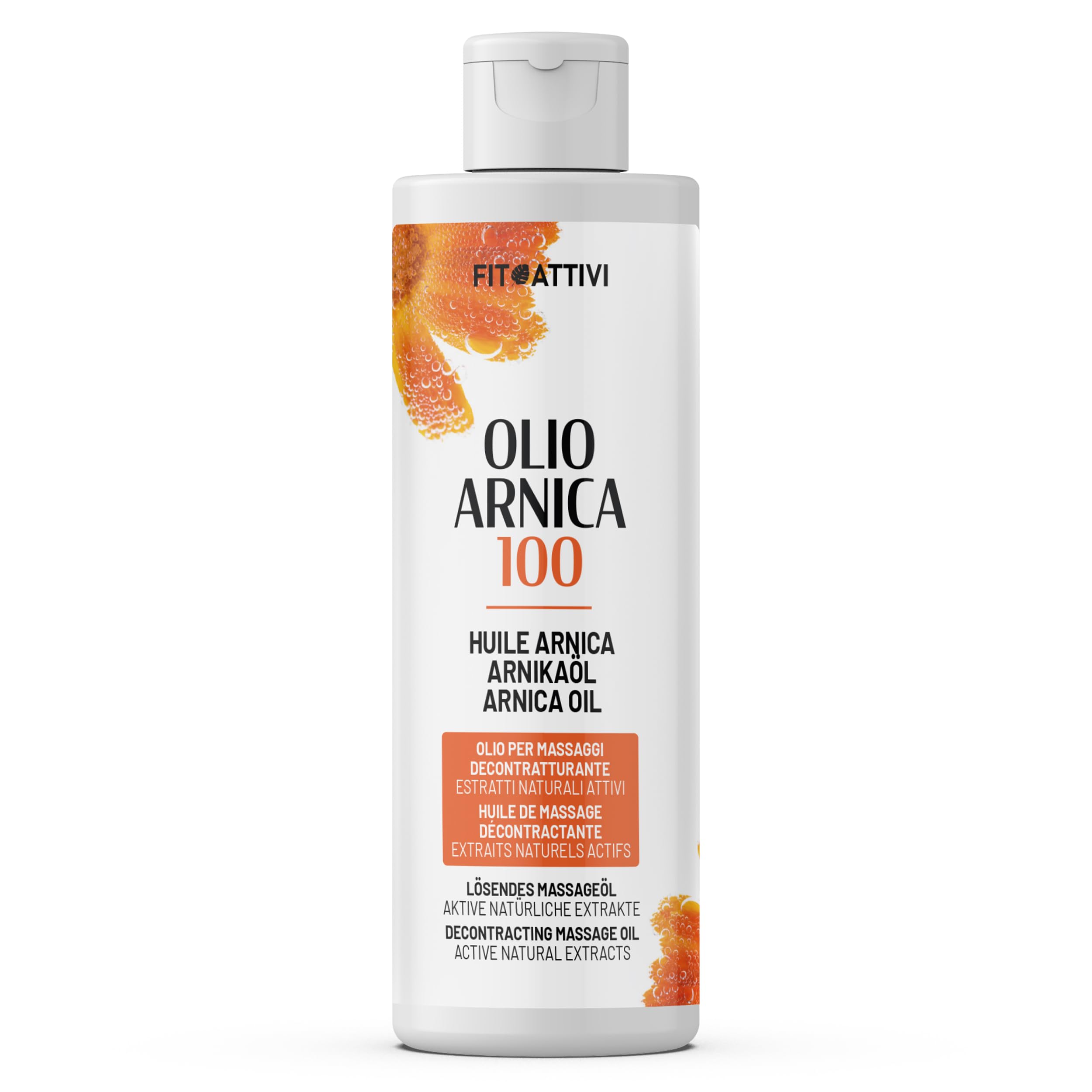 Huile Arnica Très Forte pour Massages Relaxants et Décontracturants, Huile Idéale pour les Tensions Musculaires et les Sportifs avec Camphre Réchauffant, Lavande et Eucalyptus, 250 ml - FITOATTIVI
