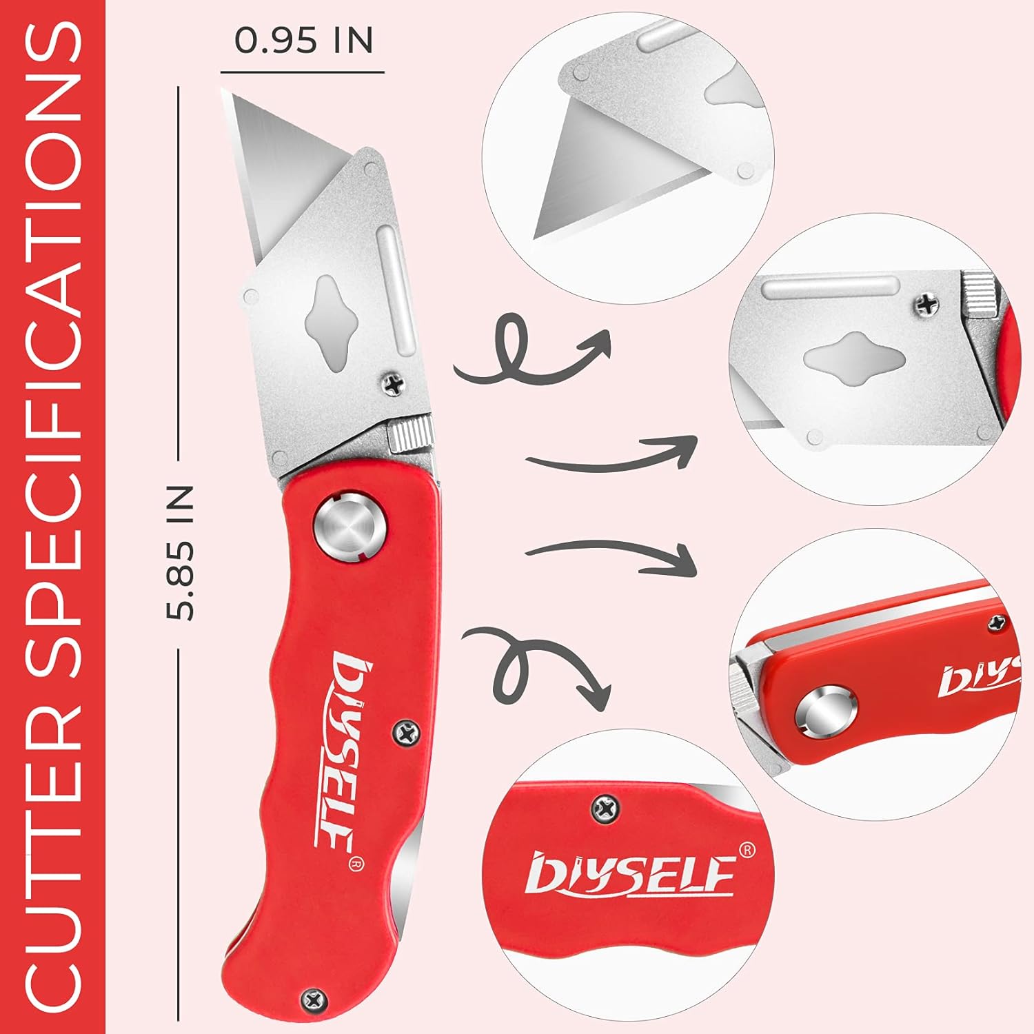 DIYSELF Knife 7 Pack Box Cutters, Back Lock Design, Quick Change Blade, Razor Knife Folding Utility Knives for Work, Boxes, Cardboard, Carton, Carpet