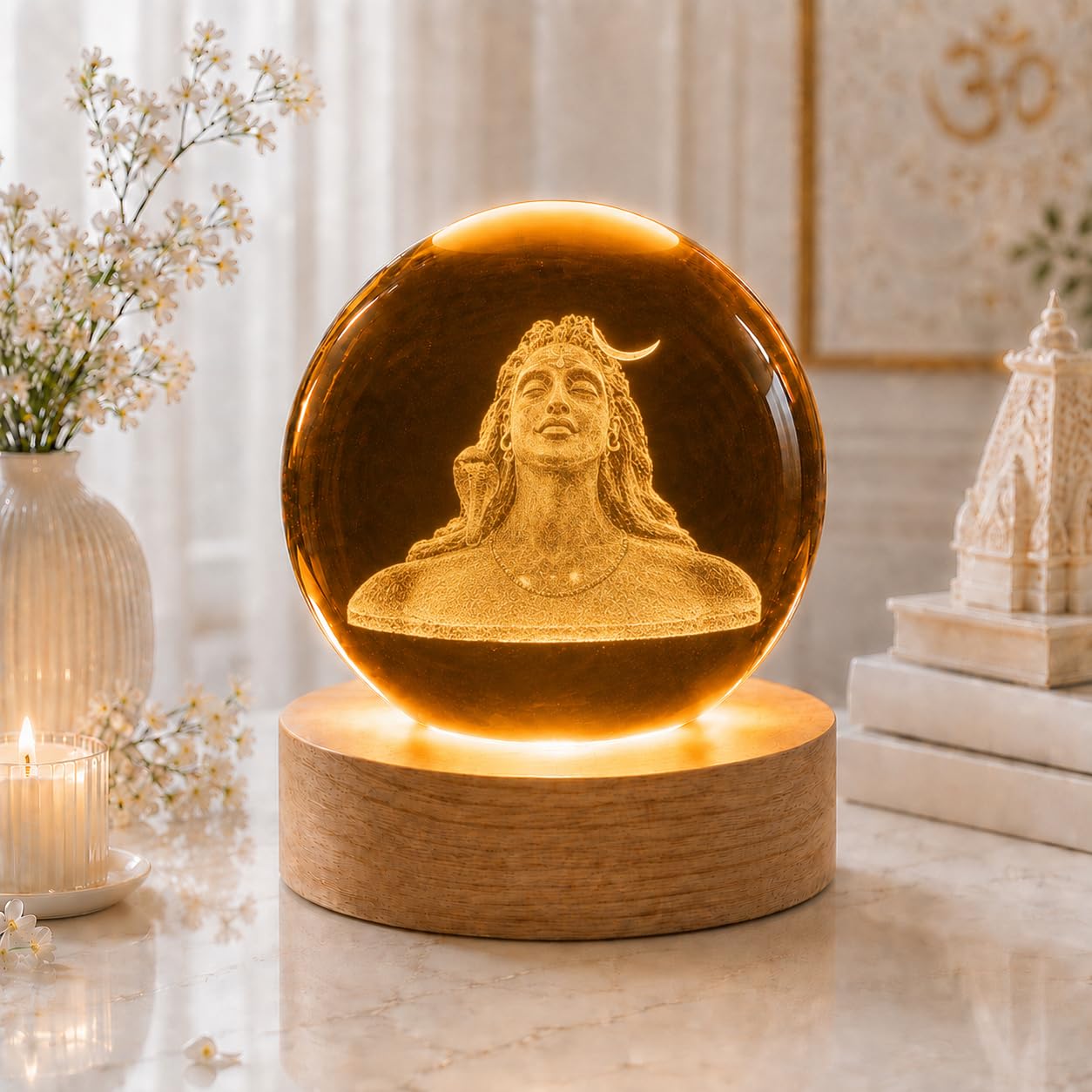 COVACURE 3D Shiv Crystal Ball Night Lamp, Solar System, USB Table Colorful LED Wooden Base Crystal Ball for Home Decoration Birthday Gift for Teens Boys and Girls (Adiyogi)-image-31