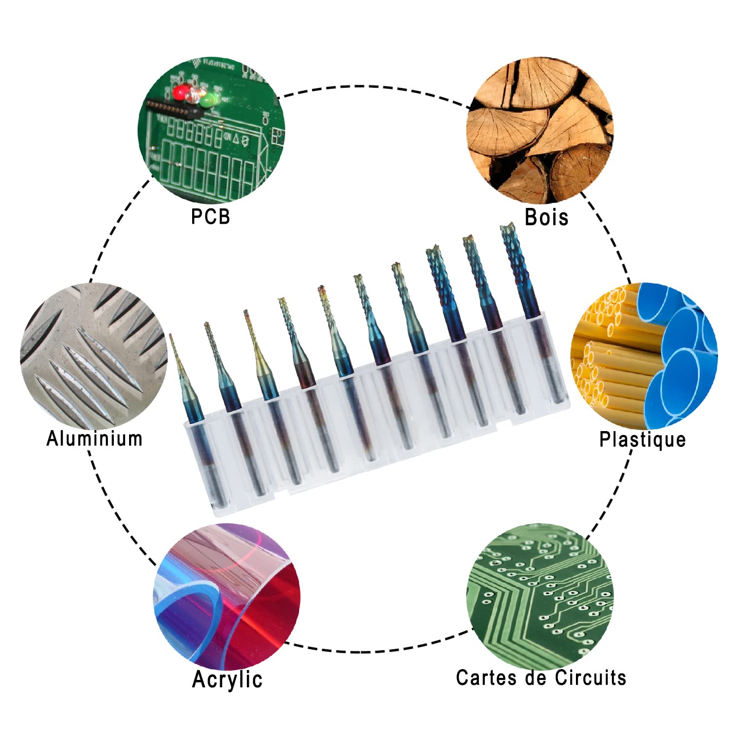 Treki 10pcs Jeu de Fraise Bavures CNC Carbure de Tungstène Nano Bleu, Tige 3MM Fraises en Bout pour Machine de Gravure Carte de Circuit Imprimé PCB SMT