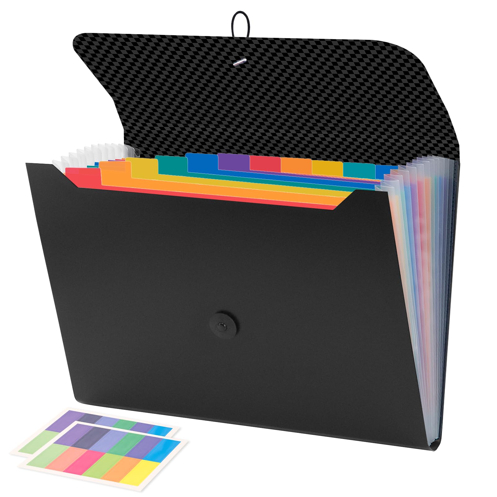 JEFURE Expanding File Folder, 13 Pockets Document Organiser, A4 Accordion File Organiser with Colored Inner Pages, Portable Document Folder for Home, Office and School Use (Black)