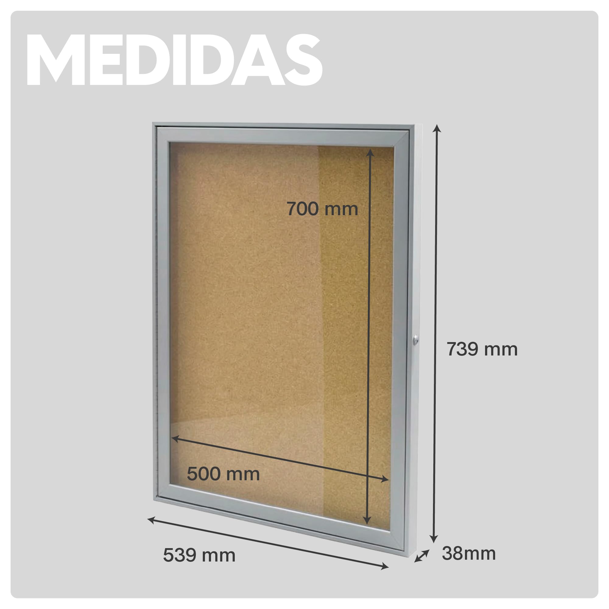 Tablón de Anuncios con fondo de Corcho, Panel de Anuncios de Aluminio con Cerradura (500x700mm)