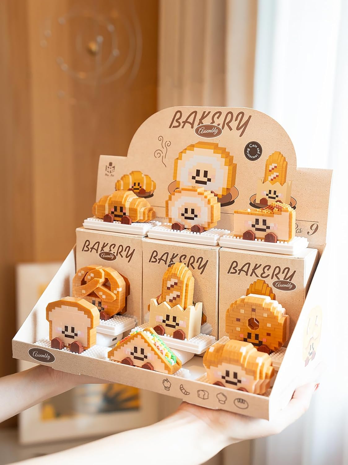 9 Set Happy Bread Series Food Cute Series Set Toy Mini Bricks Micro Building Kit Toys Desktop Ornaments Gift for Adults Kids