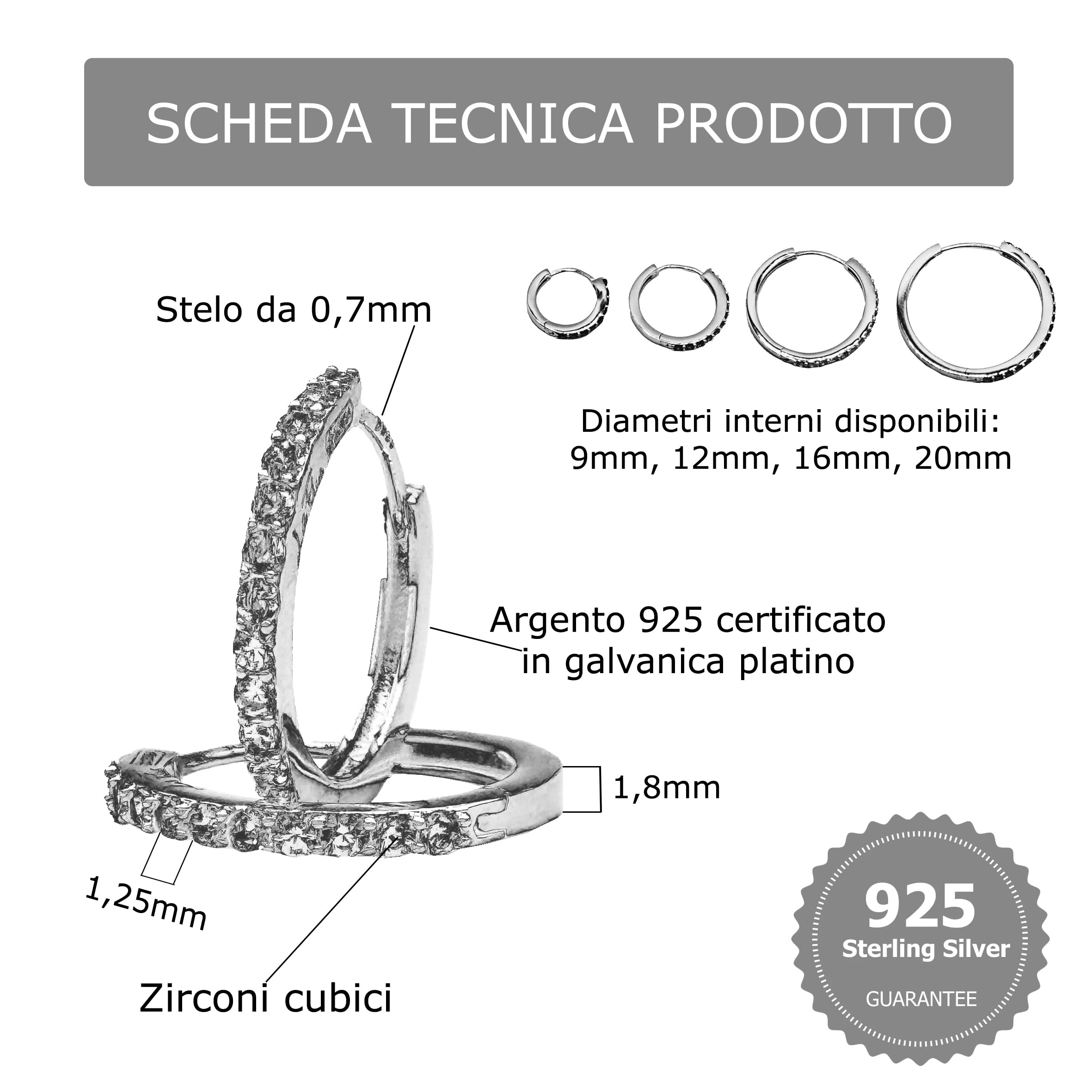 Coppia di Orecchini a Cerchio Rosso cerchietti strass in argento 925 rodiato - Hoops Collection