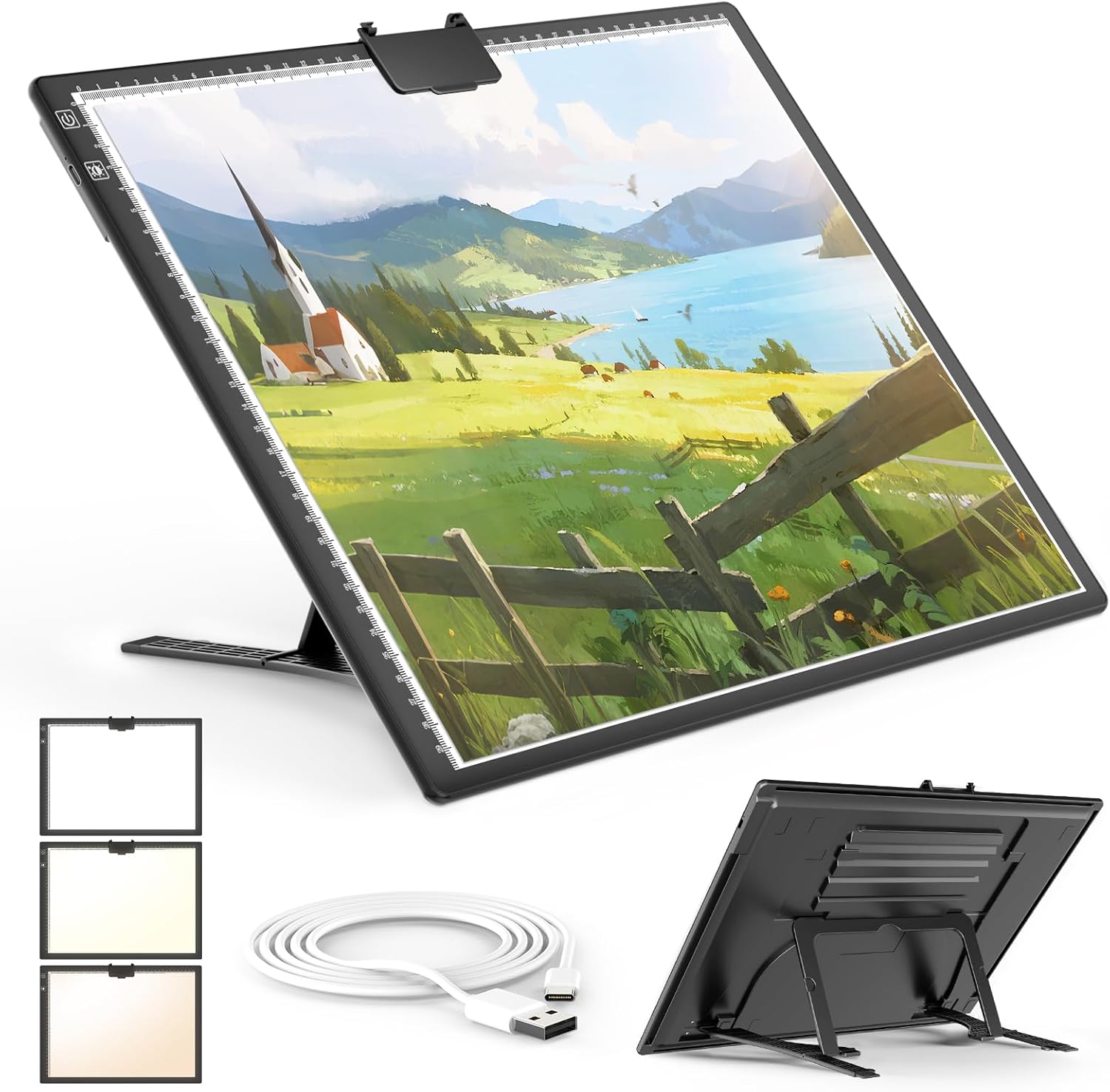 A3 Light Board Diamond Painting, Rechargeable Battery Light Box Tracing, Diamond Art Light Board with Stand and Clip, for Drawing, Sketching, Animation
