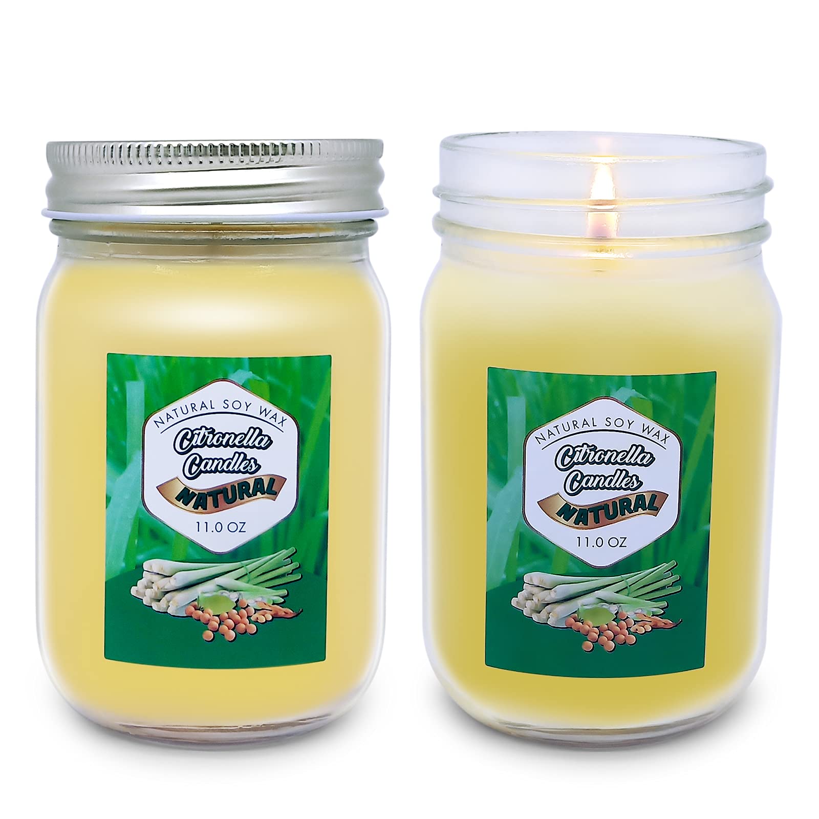 Citronella Candles Outdoor and Indoor, 11 oz Long Lasting Mason Glass Jar Candles for Party Hiking Camping in Summer- 2 Pack