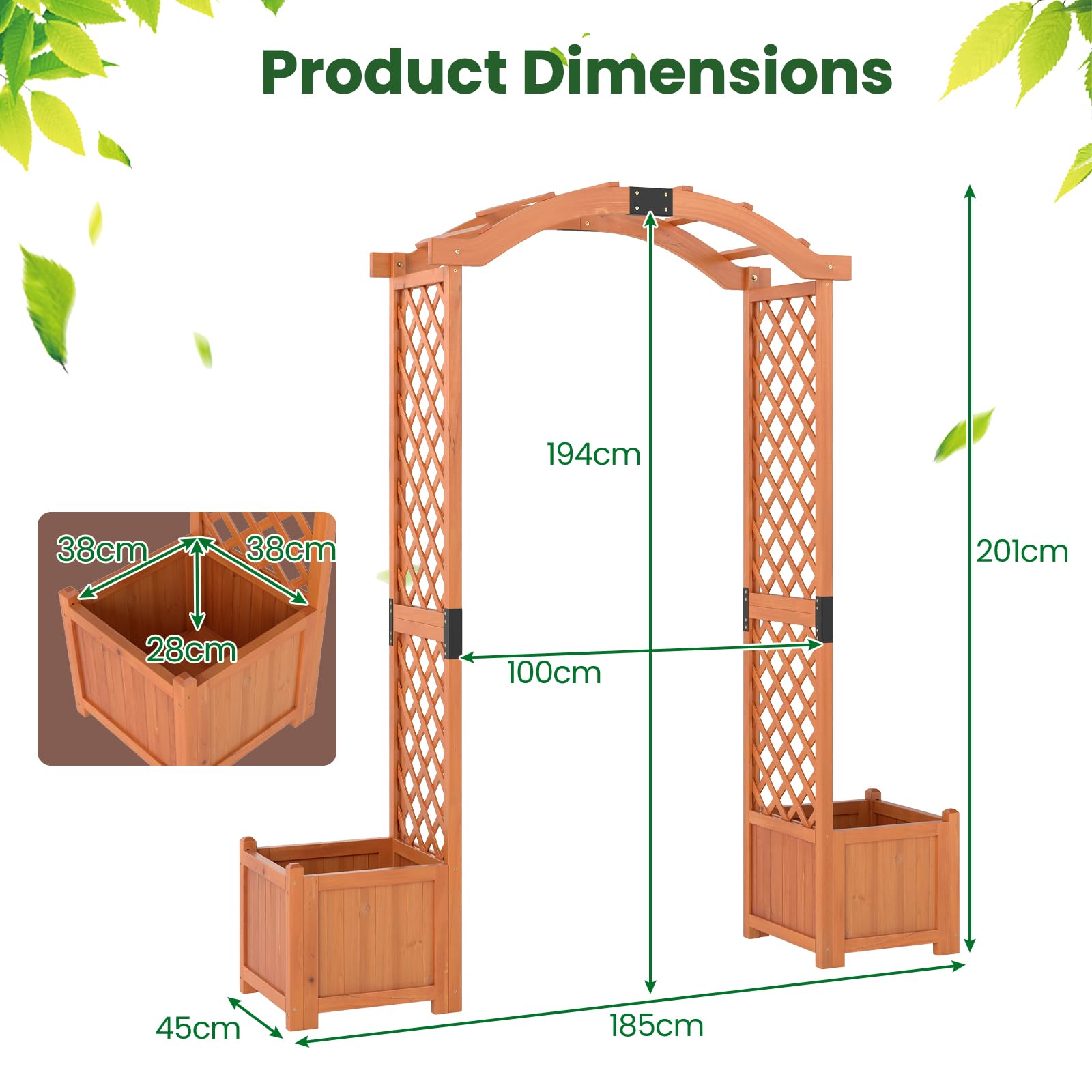 HOMASIS Arche Jardin Extérieur en Bois, Pergola Extérieur avec Jardinère, Treilli pour Plantes Grimpantes Fleurs, Légumes, Décoration de Patio Arrière-Cour (Jaune)
