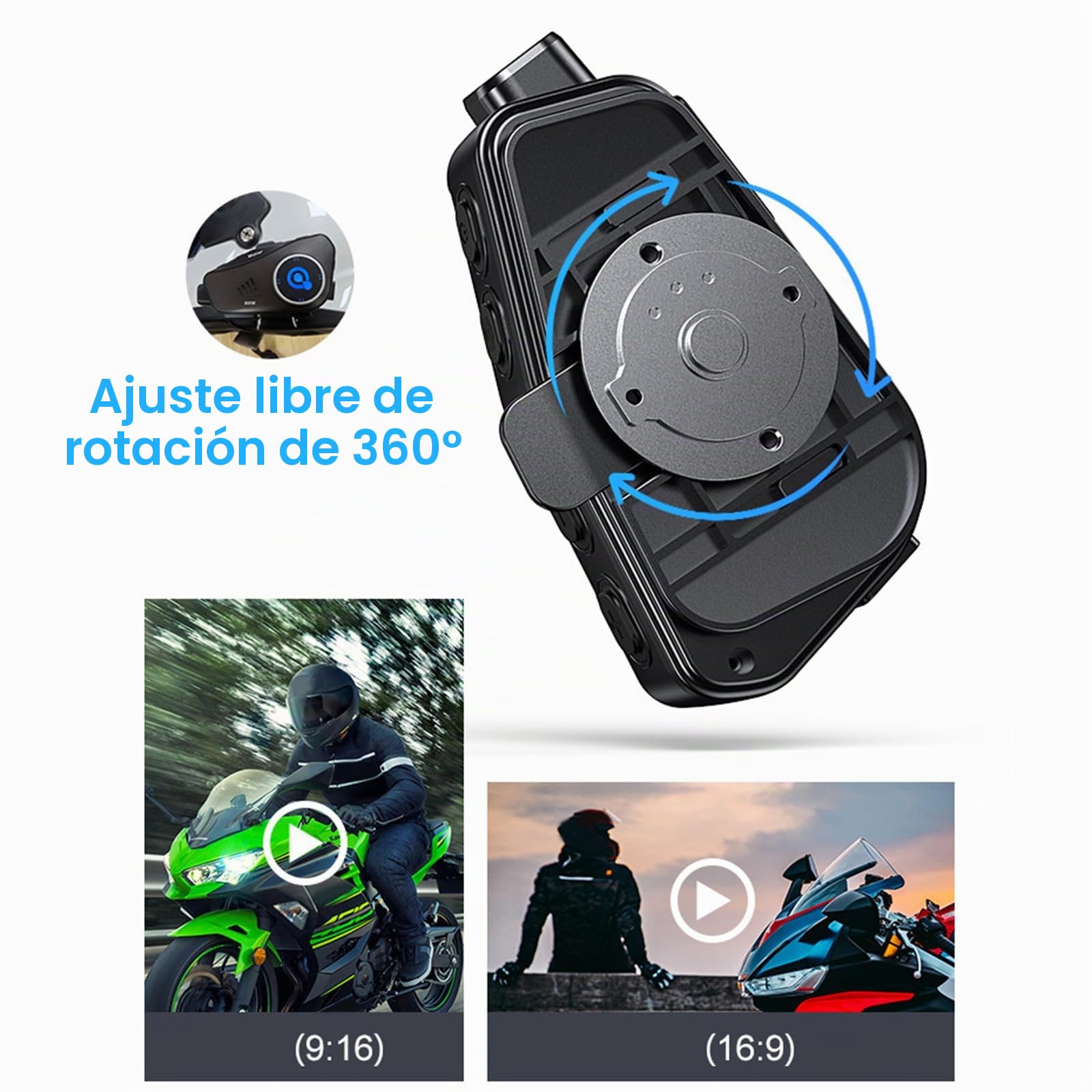Helmets - Intercomunicador compatible con Bluetooth con grabadora de conducción 1080P 120°, auriculares de 360 grados, cámara