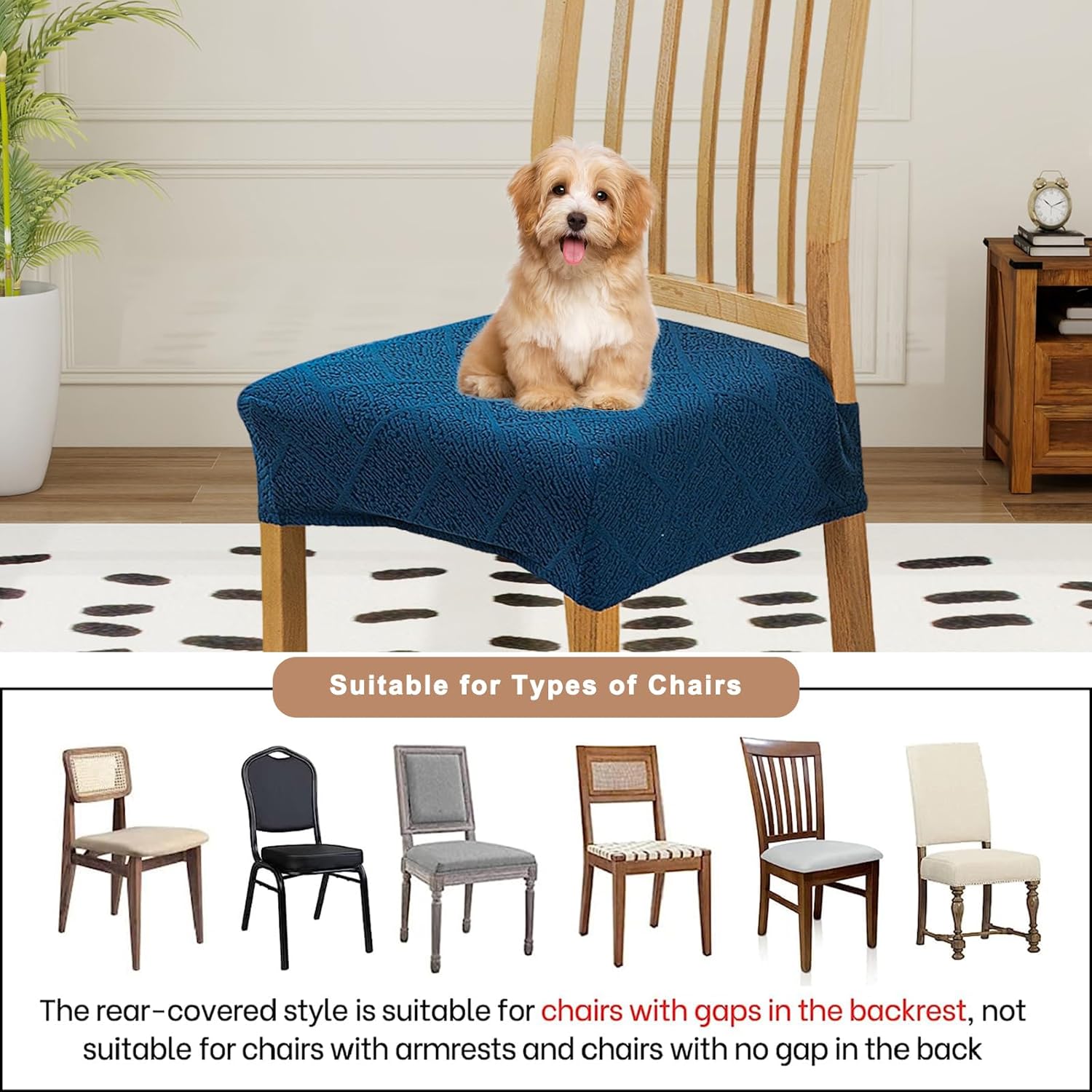 Eco-Ancheng Dining Chair Seat Covers Stretch Chair Seat Slipcover Set of 4 Dining Chair Cover Upholstered Chair Seat Cushion Slipcovers Jacquard Chair Protector for Dining Room Chairs(Rear-Covered,10)