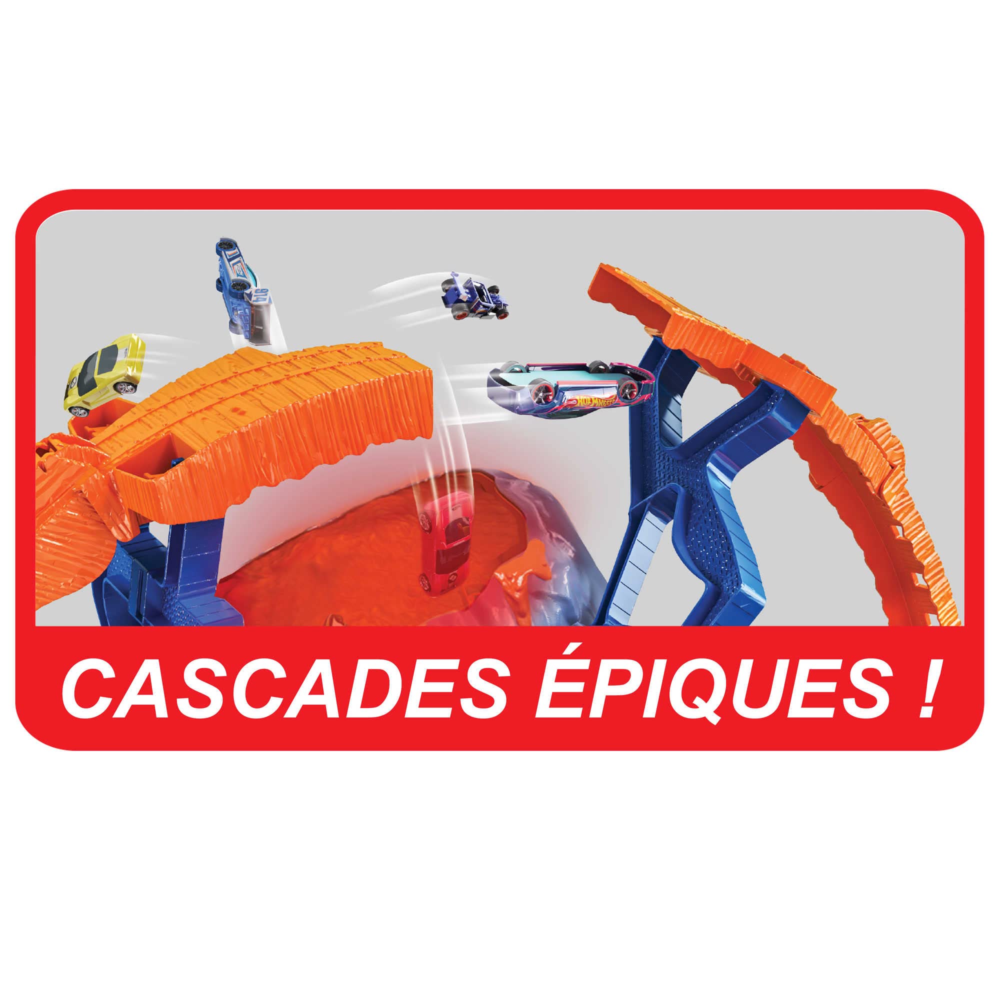 Hot Wheels Monster Trucks, Volcan du T-Rex avec 2 lanceurs, avec Lumières, Sons Et Boucles, Comprend 1 Monster Truck Et 3 Voitures, Jouet pour Enfant de 4 Ans et Plus, GYL14