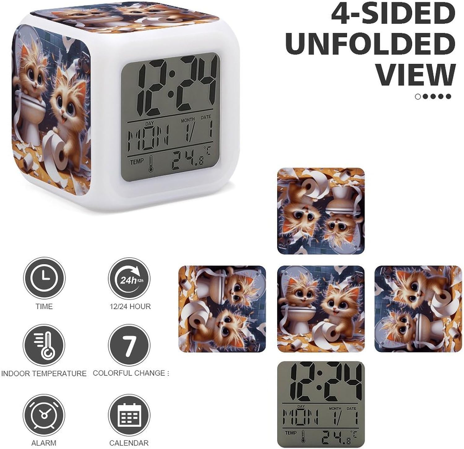 Cats Playing Digital Alarm Clock Alarm Clock for Bedroom image 3