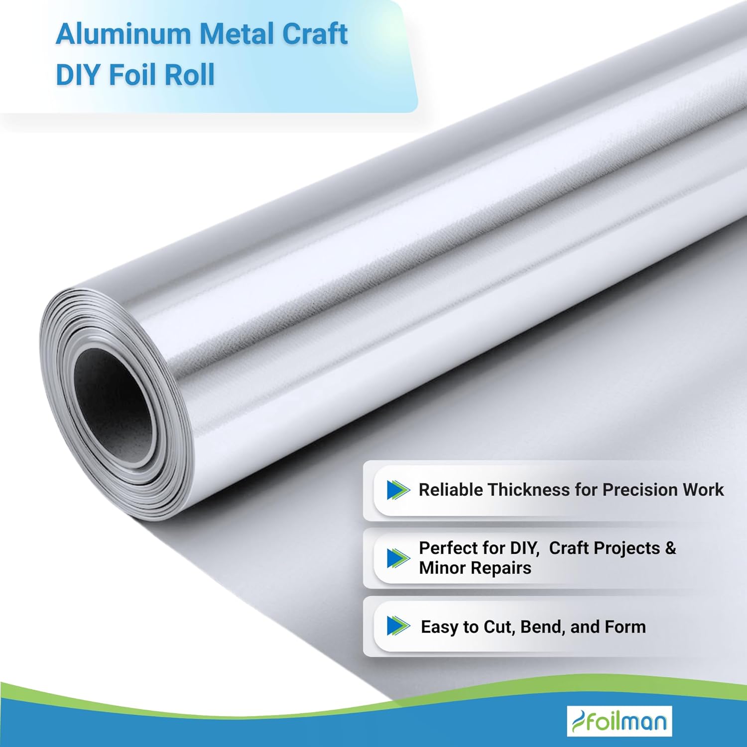 Aluminum Metal Craft Foil Roll, 36 Gauge Thick Silver Embossing Foil for School Art, Home DIY Projects & Repairs (12" x 10 Ft)