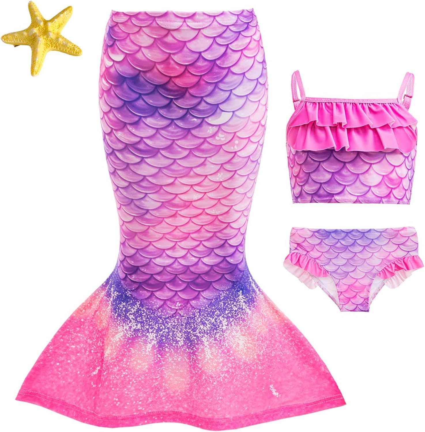 Little Girls 4pcs Swimsuit Bathing Suits Bikini Set with Princess Skirt for Kids Toddler Swimwear