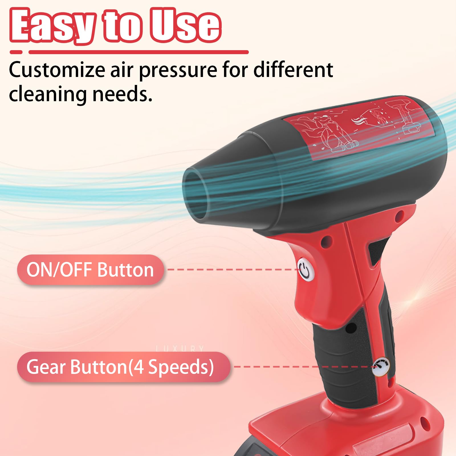Ventilateur turbo compressé pour batterie Milwaukee M18 18 V, ventilateur à 4 vitesses max 130 000 tr/min sans fil haute vitesse pour nettoyeur d'air, nettoyage de clavier, séchage, souffleur de