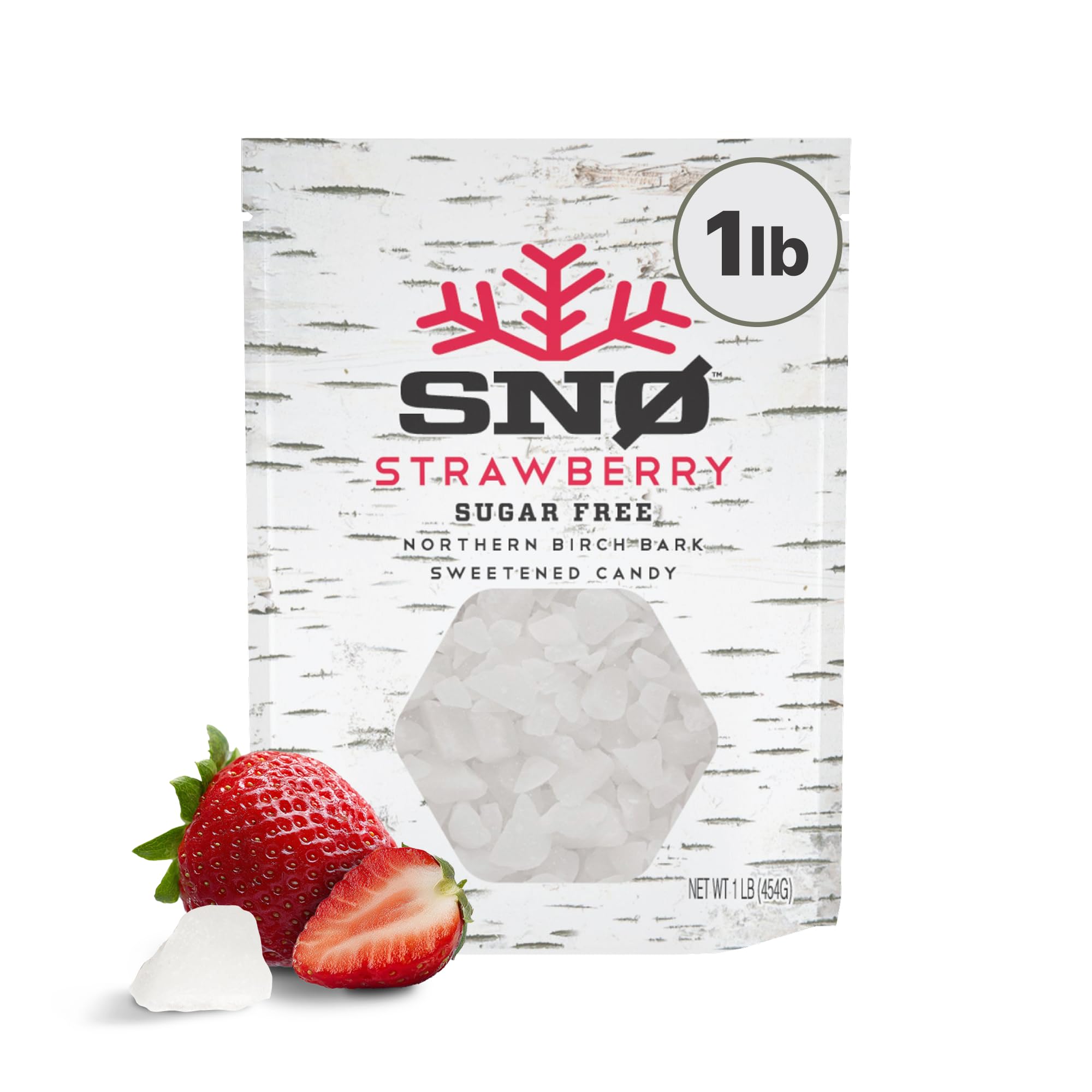 SNØ Strawberry Xylitol Candy Chips | Oral Health Support | Pure Birch Xylitol | Sugar-Free, Low-Carb, Diabetic-Friendly | Vegan, Non-GMO, Gluten-Free, Kosher, Keto-friendly (1 LB Bag)