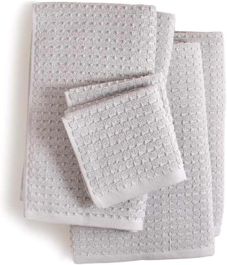 DKNY Quick Dry Bathroom Towel Set - 2 Bath Towels, 2 Hand Towels & 2 Washcloths - 100% Cotton - Grey