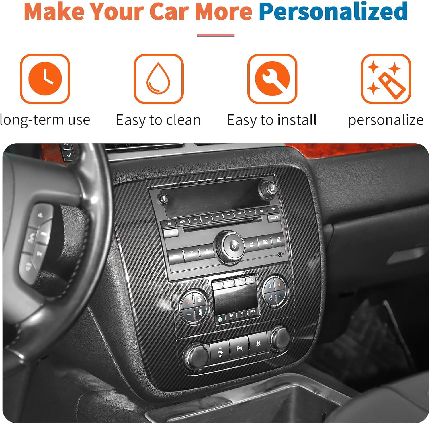 JeCar 9pcs Carbon Fiber Interior Trim Accessories for 2007-2013 Chevy GMC Sierra & GMC Yukon & Tahoe & Suburban & Avalanche - Dash Cover Interior Upgrade Kit