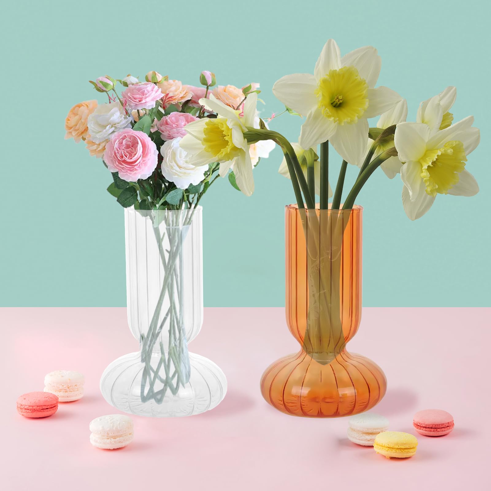 Amazon.co.jp: 色付きクリアガラス花瓶 高さ6.3インチ 芽の花瓶