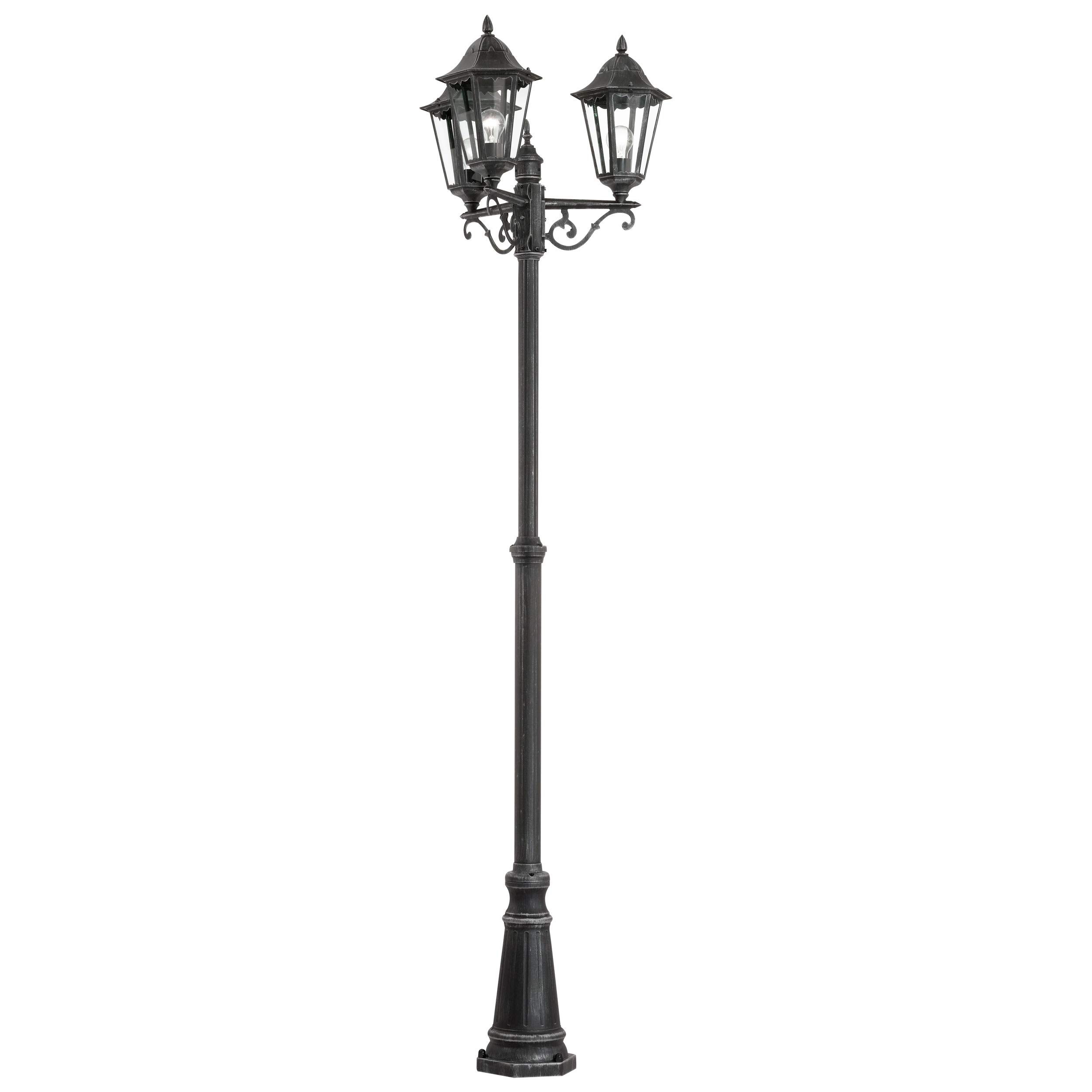 EGLO Außen-Stehlampe Navedo, 3 flammige Außenleuchte, Stehleuchte aus Aluguss und Glas, Farbe: Schwarz, silber-patina, Fassung: E27, H: 220 cm, IP44
