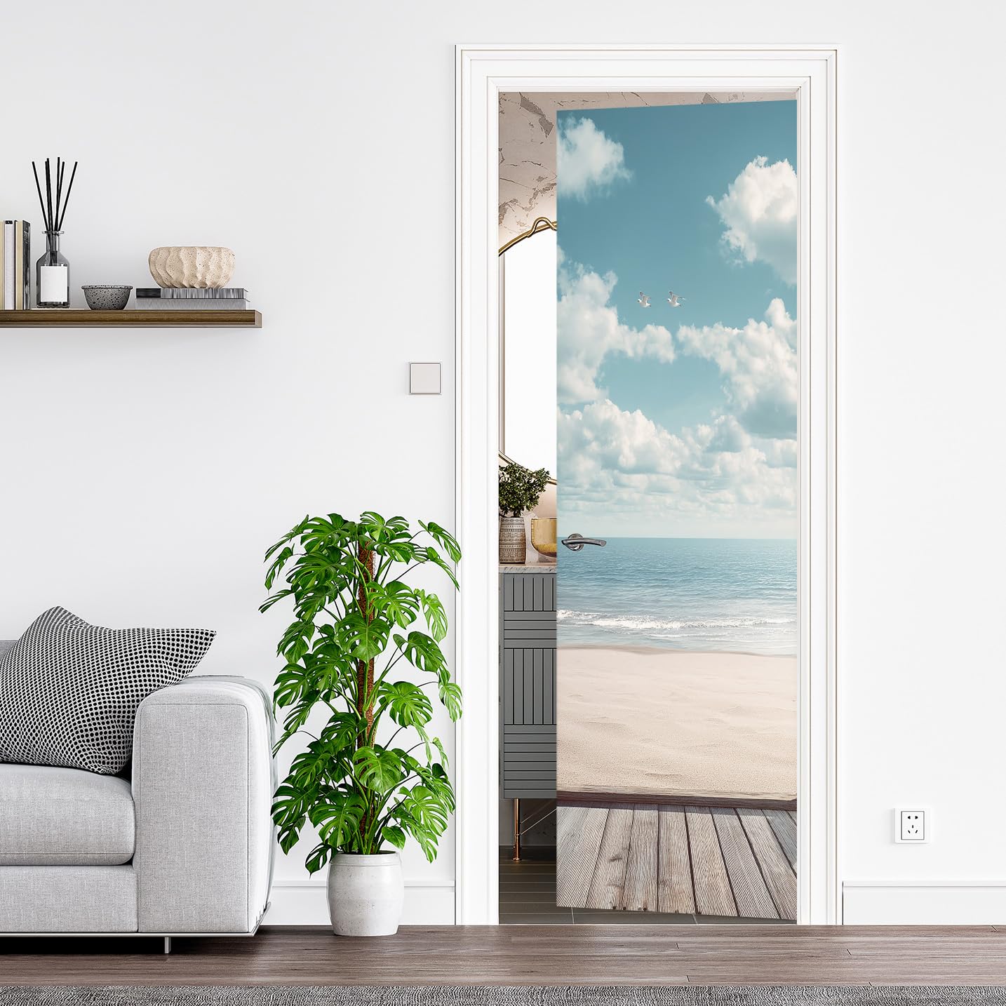 Strand Türtapete Selbstklebend 100x200, 3D Meer Landschaft Türbilder Türfolie Türposter Türaufkleber Selbstklebende PVC, Türdeko Strand,(ST0010)