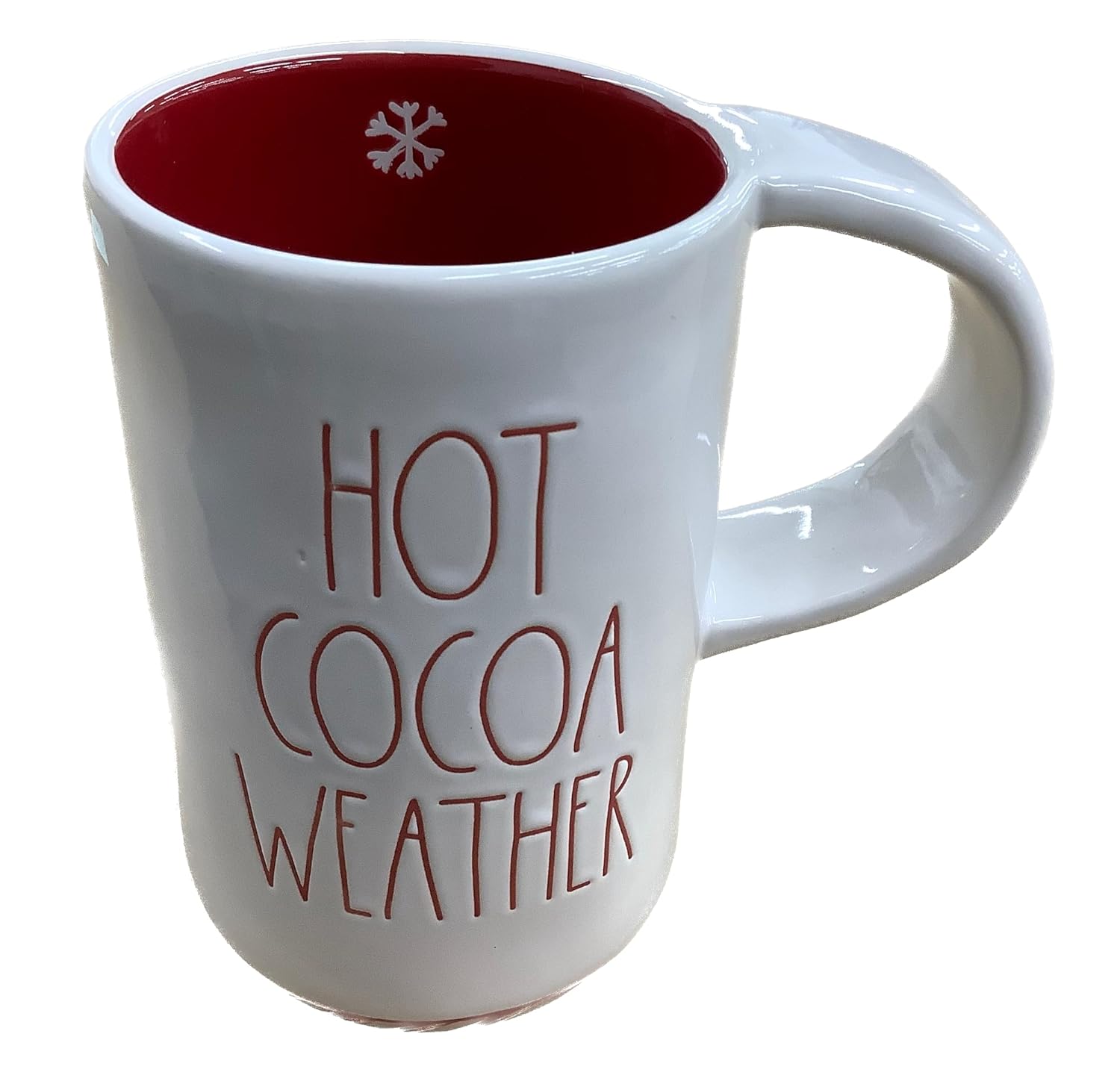 Rae Dunn by Magenta Christmas Ceramic Coffee Tea Mug Tall - Hot Cocoa Weather - Wide Handle