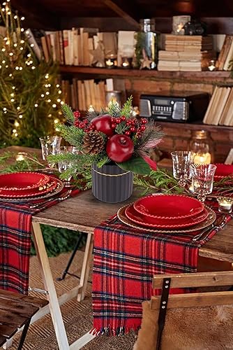 Miniatura 3 de Mini árbol de Navidad, árbol de Navidad artificial en maceta con manzanas, conos de pino, bayas, cinta, mesa, pequeños arreglos florales de Navidad