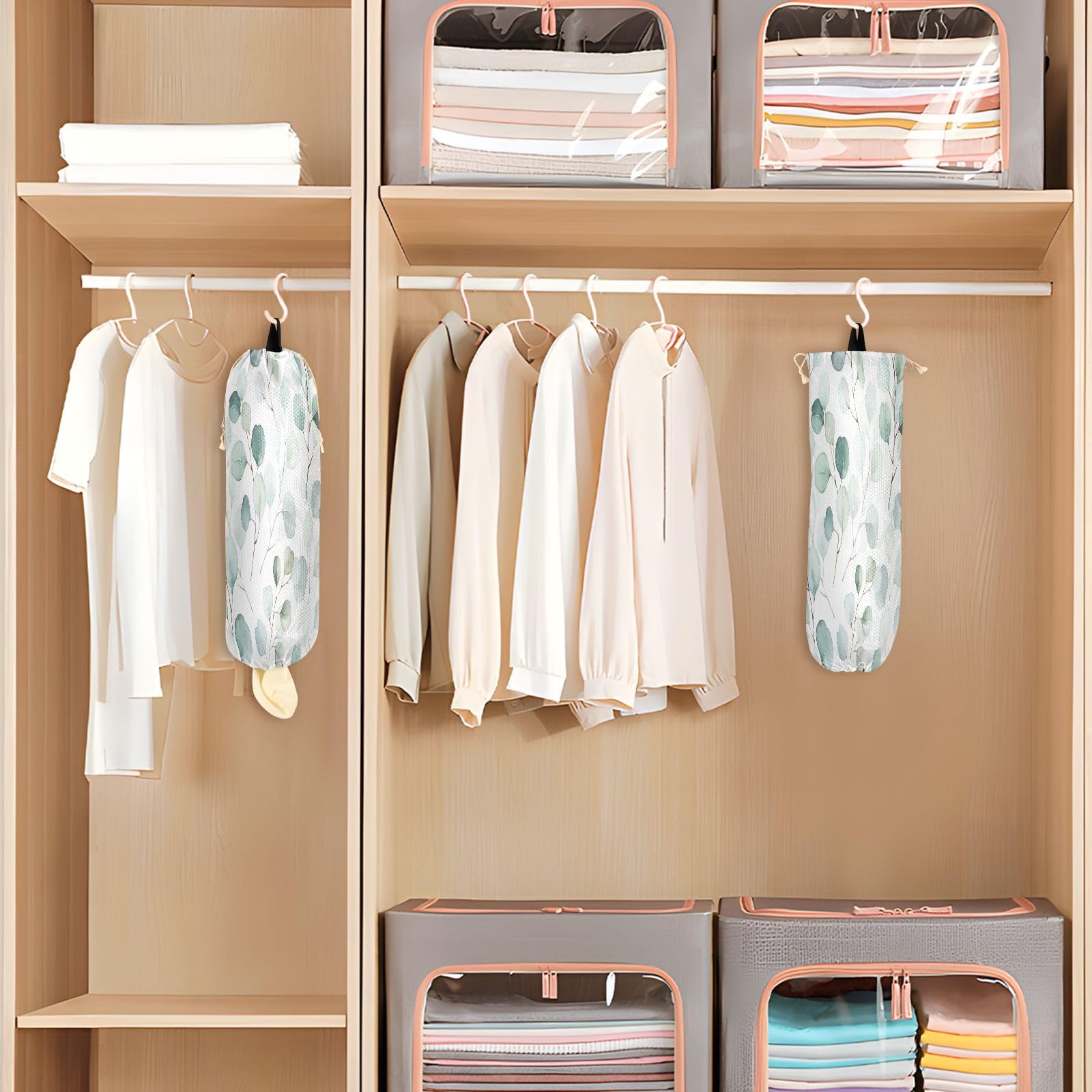 Supporto per sacchetti di plastica da appendere con foglie verdi floreali per la spesa organizer da cucina rami succulenti sacchetto di plastica sacchetto di immagazzinaggio della spazzatura borsa