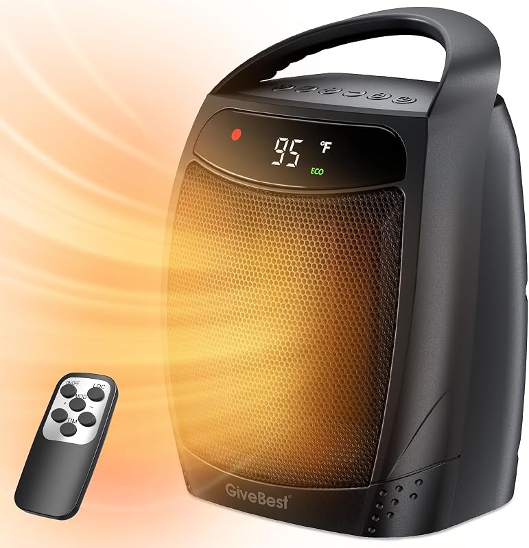 Digital Space Heater for Indoor Use with Thermostat and Remote | 1500W Electric Portable Heaters, Remote, 4 Mode, Timer, ECO Mode, PTC Ceramic Fast Safety Heat for Office Home