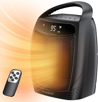 GiveBest Space Heater, 1500W Electric Portable Heaters for Indoor Use, Remote, 4 Mode, Timer, ECO Mode, PTC Ceramic Fast Safety Heat for Bedroom Office Home