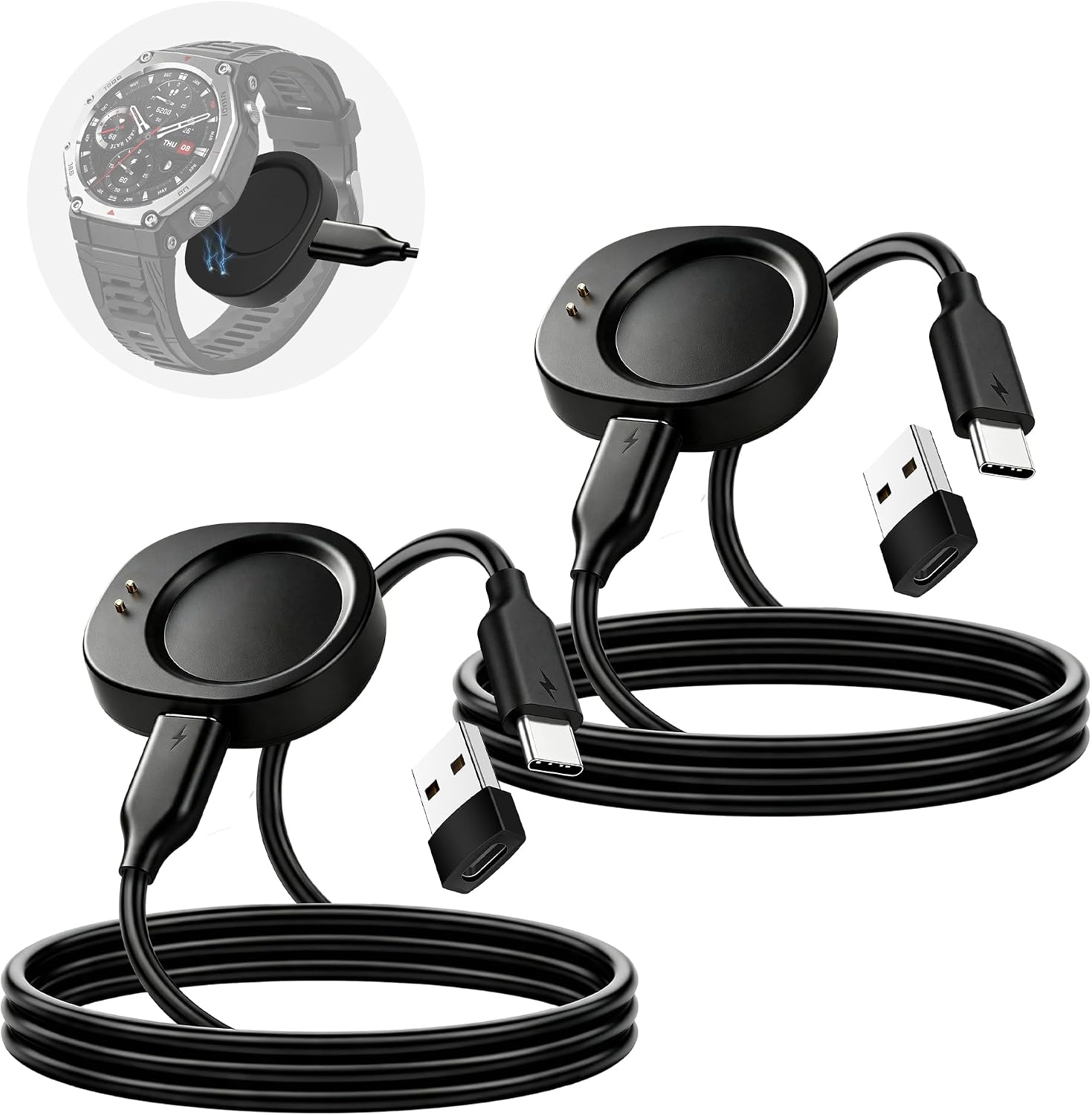 2 Pack USB C Charger Compatible with Amazfit T-Rex 3 Helio Strap