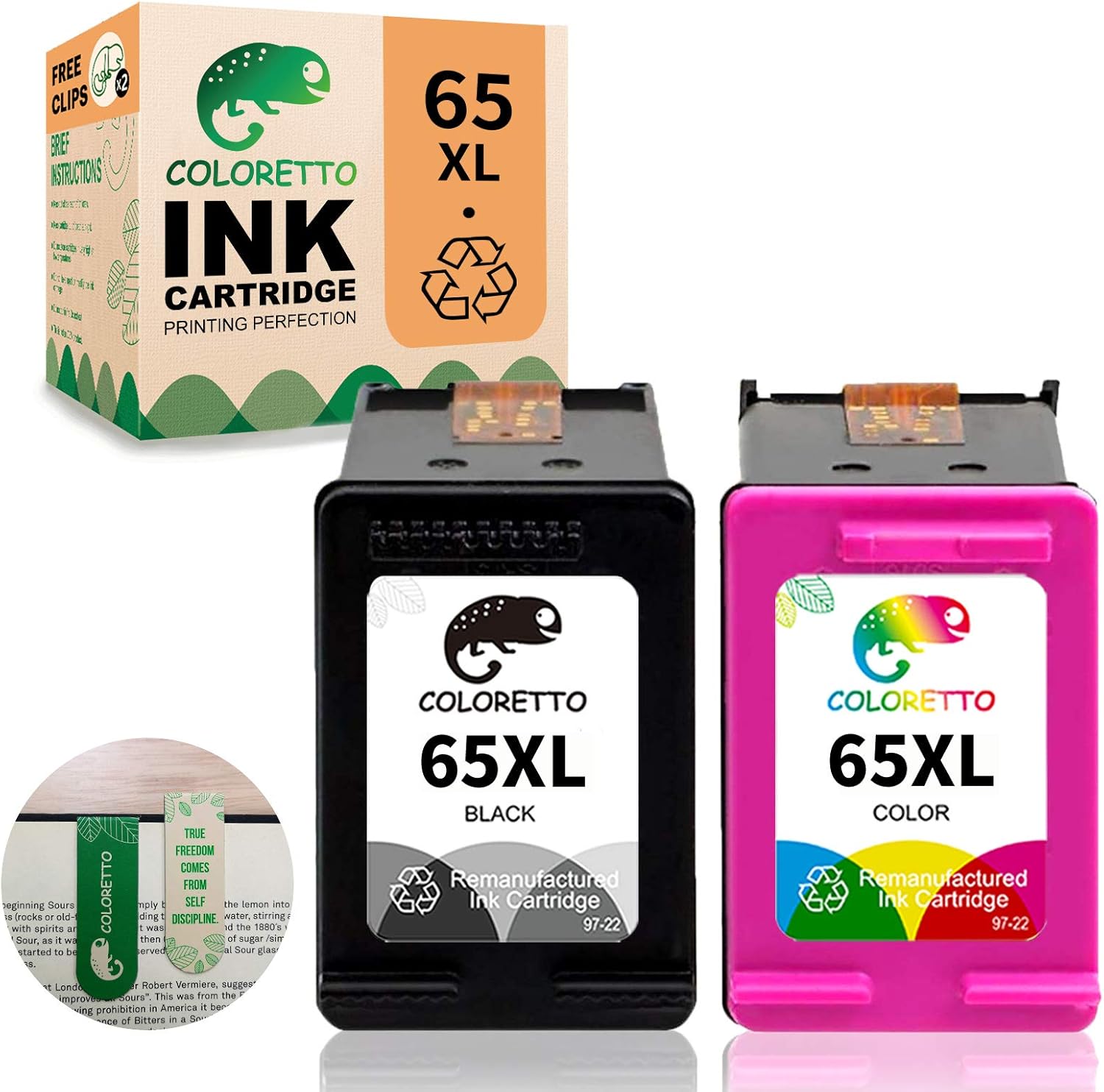 Free Shipping Over $50 COLORETTO Remanufactured Printer Ink Cartridge Replacement for HP 65XL for HP Deskjet 2652 3722 3755 3758,Envy 5052 5058 5010 5012(Special Edition Include 2 Bookmarks) (1 Black+1 Tri-Color Combo Pack Flash Deals - 80% OFF COLORETTO Remanufactured Printer Ink Cartridge Replacement for HP 65XL for HP Deskjet 2652 3722 3755 3758,Envy 5052 5058 5010 5012(Special Edition Include 2 Bookmarks) (1 Black+1 Tri-Color Combo Pack