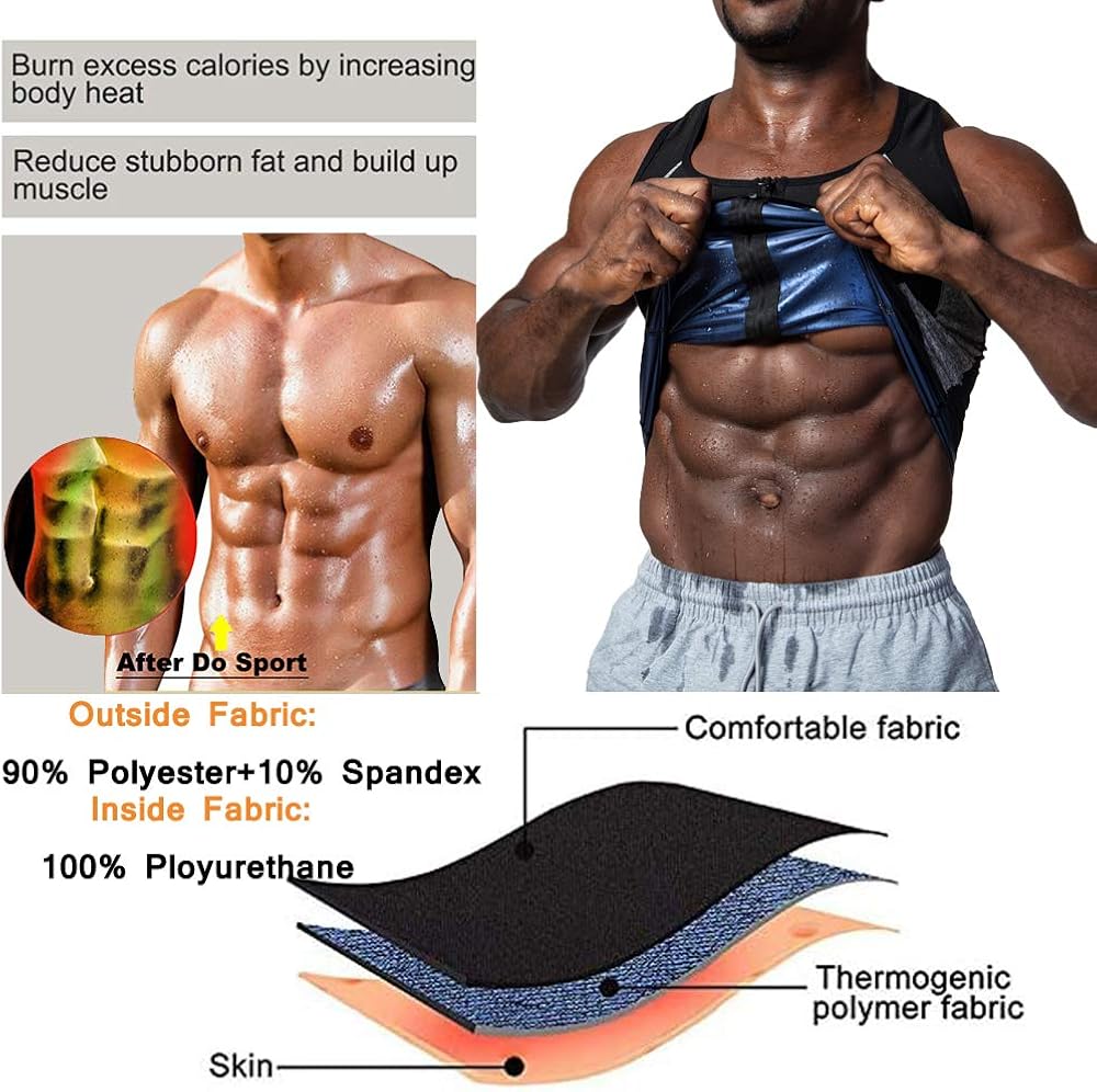 HOMETA Sauna Sweat Vest for Men Waist Trainer Vest Zipper Polymer Sweat Tank Top Slimming Workout Shirt for Weight Loss : Sports & Outdoors