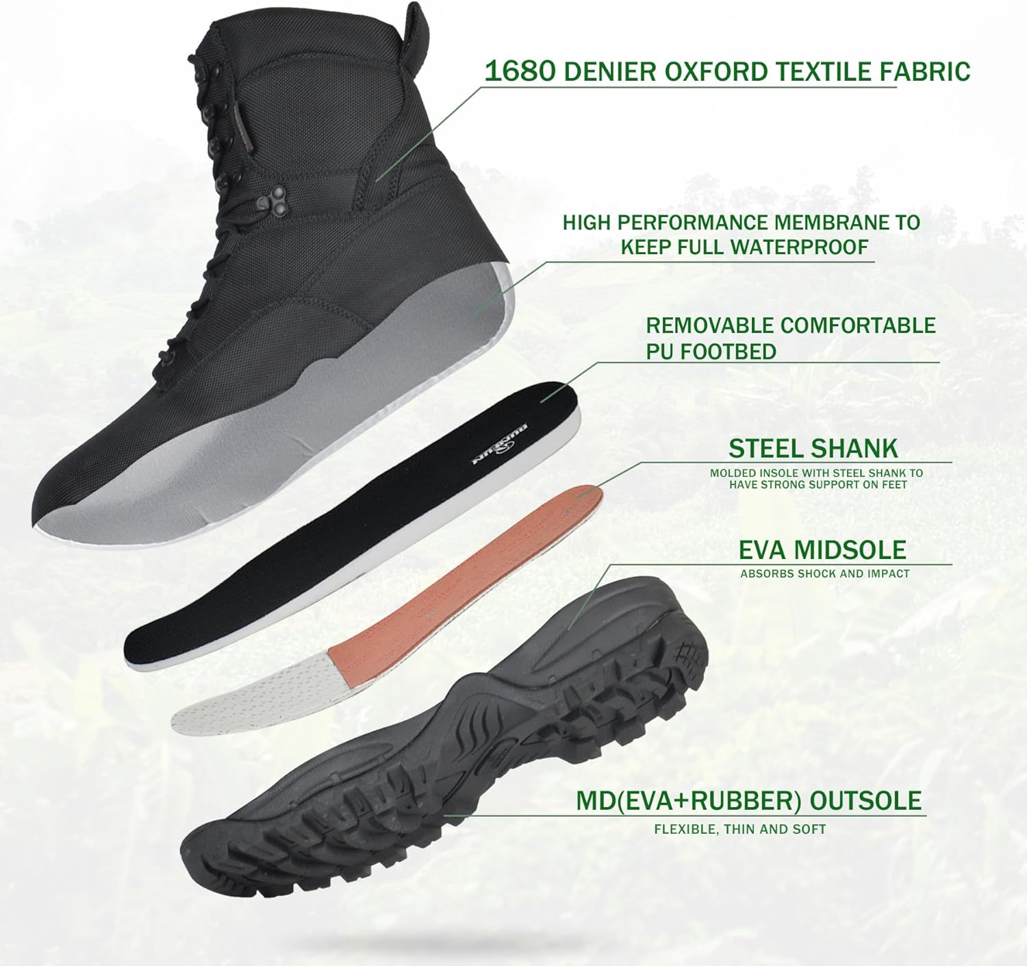 Men's Waterproof Military Tactical Boots Lightweight Work Boot Insulated Hunting Boots, 8 Inches Lace-up Outdoor Boots, 400g Thinsulate - Image 4