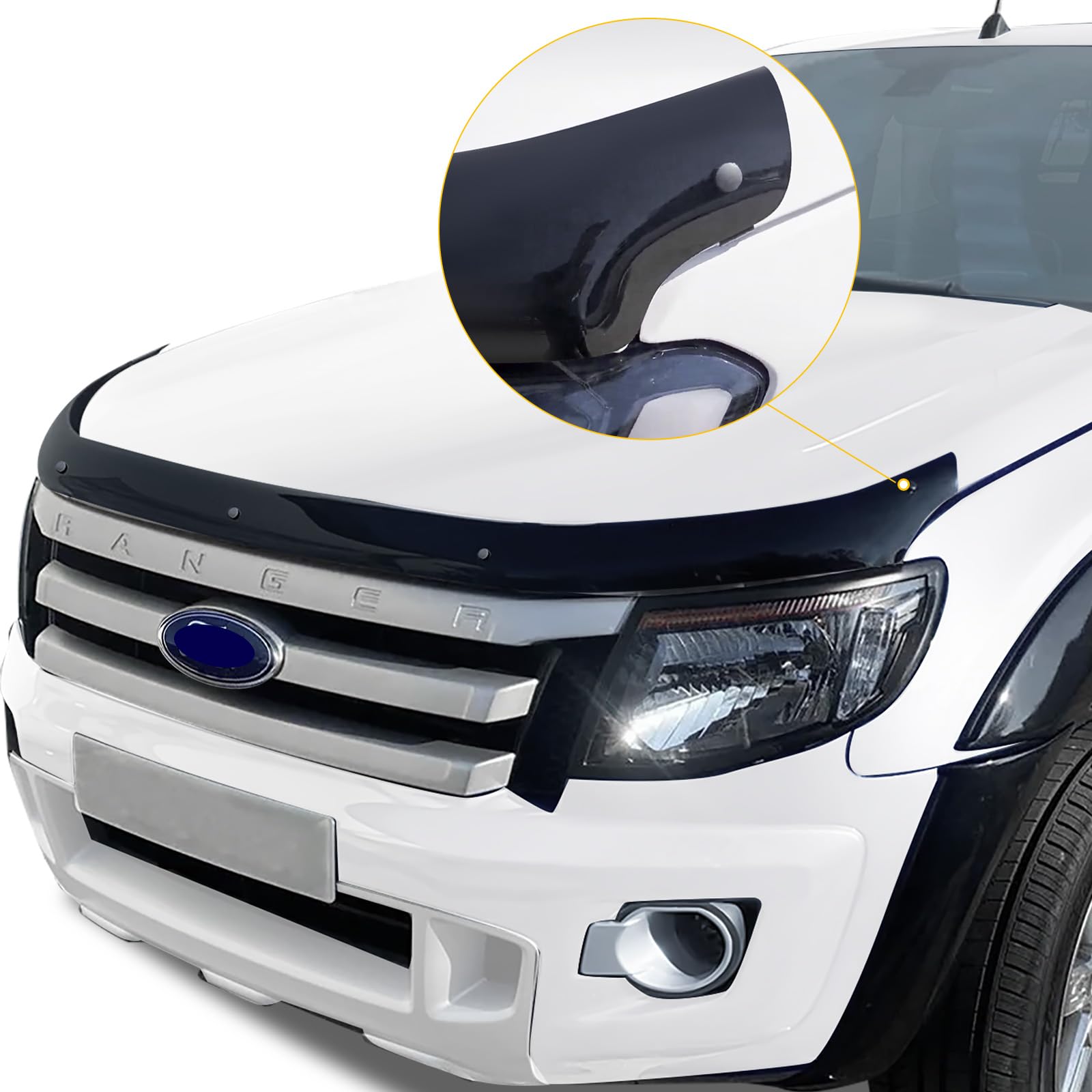 Déflecteur contre les insectes et les projections de pierres pour capot pour Ford Ranger T6 2012–2016 Wildtrak Raptor XL XLT Limited Stormtrak Wolftrak Thunder, PMMA acrylique, résistant aux UV