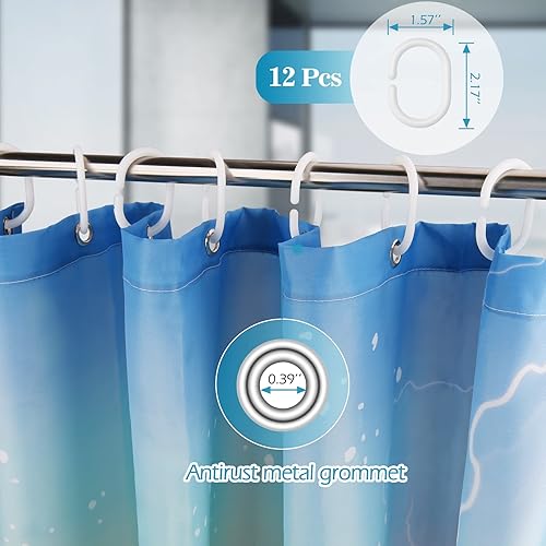 Miniatura 3 de Aimego Divertida cortina de ducha con diseño de gato valiente, con flechas de tridente, tiburón en olas del océano, juego de cortina de ducha con 12