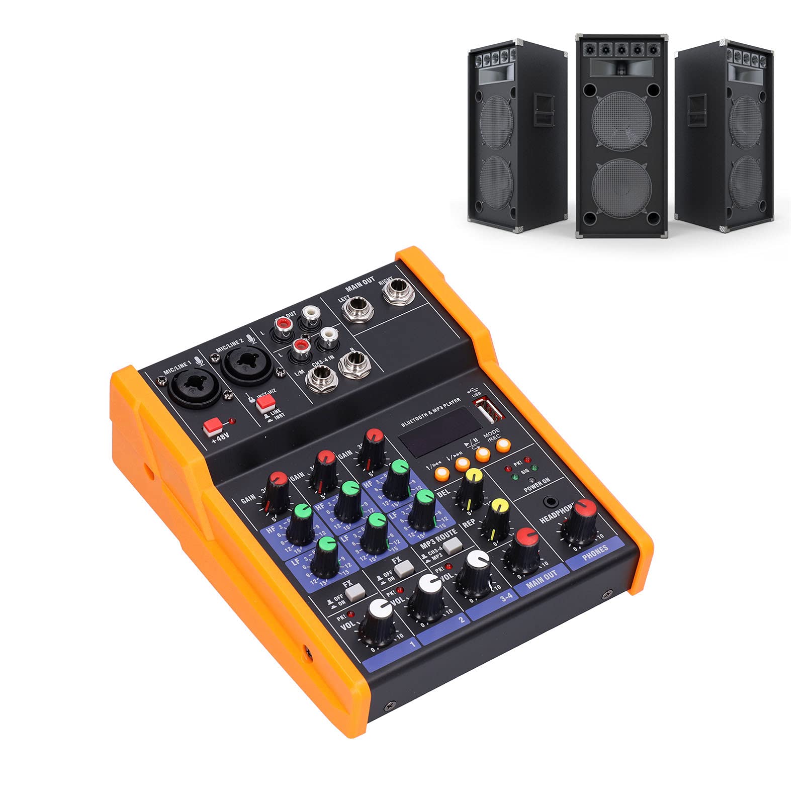 Mixeur audio 4 voies - Réduction du bruit intelligente - Prise USB sans fil - Console de mixage sonore portable pour Webcast Party